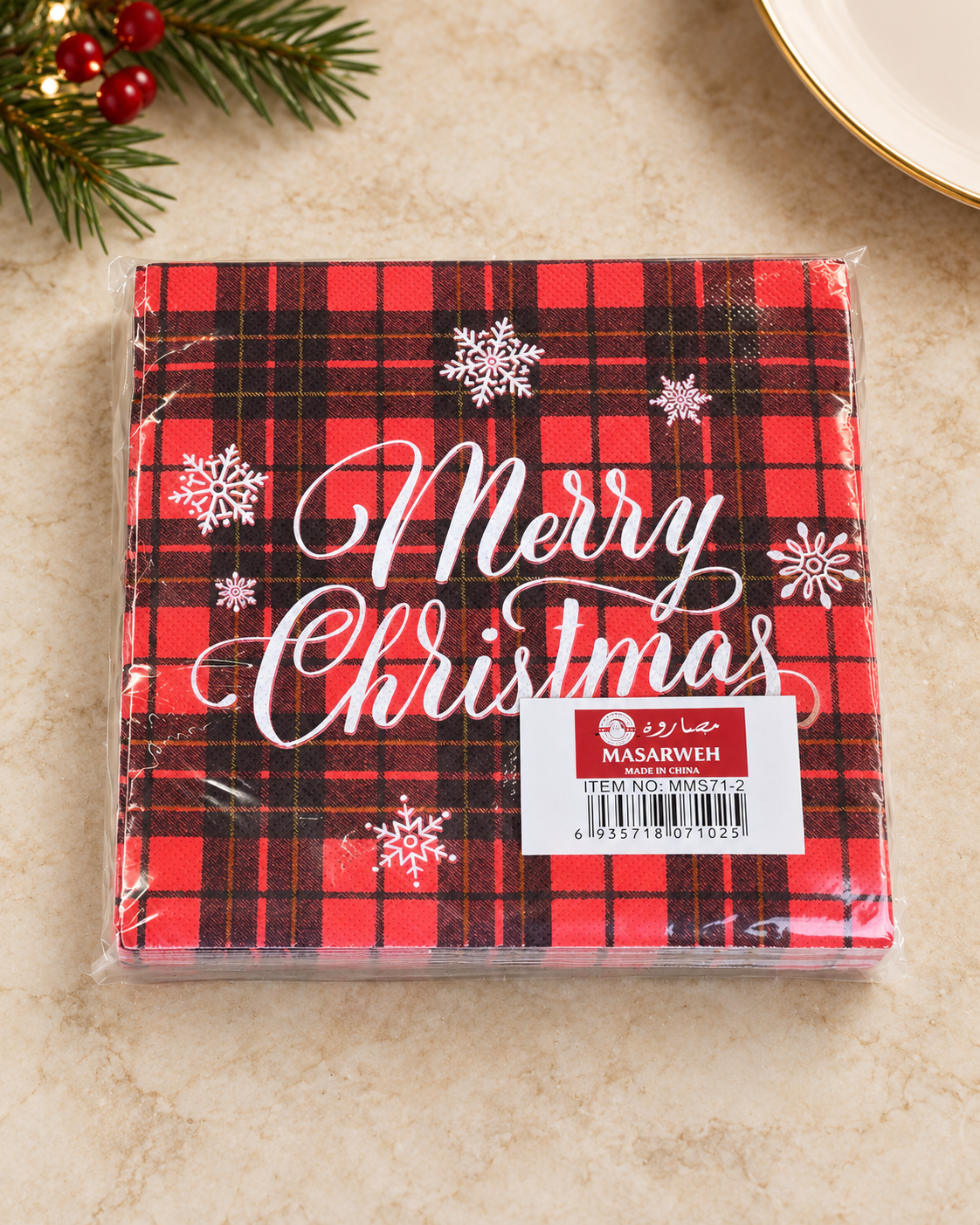 Merry Christmas Plaid Napkin