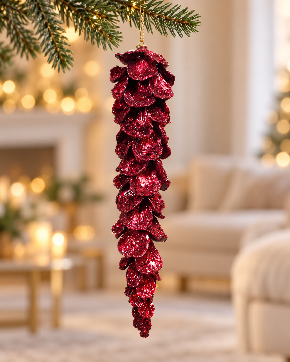 36CM Burgundy Pine Cone Orna