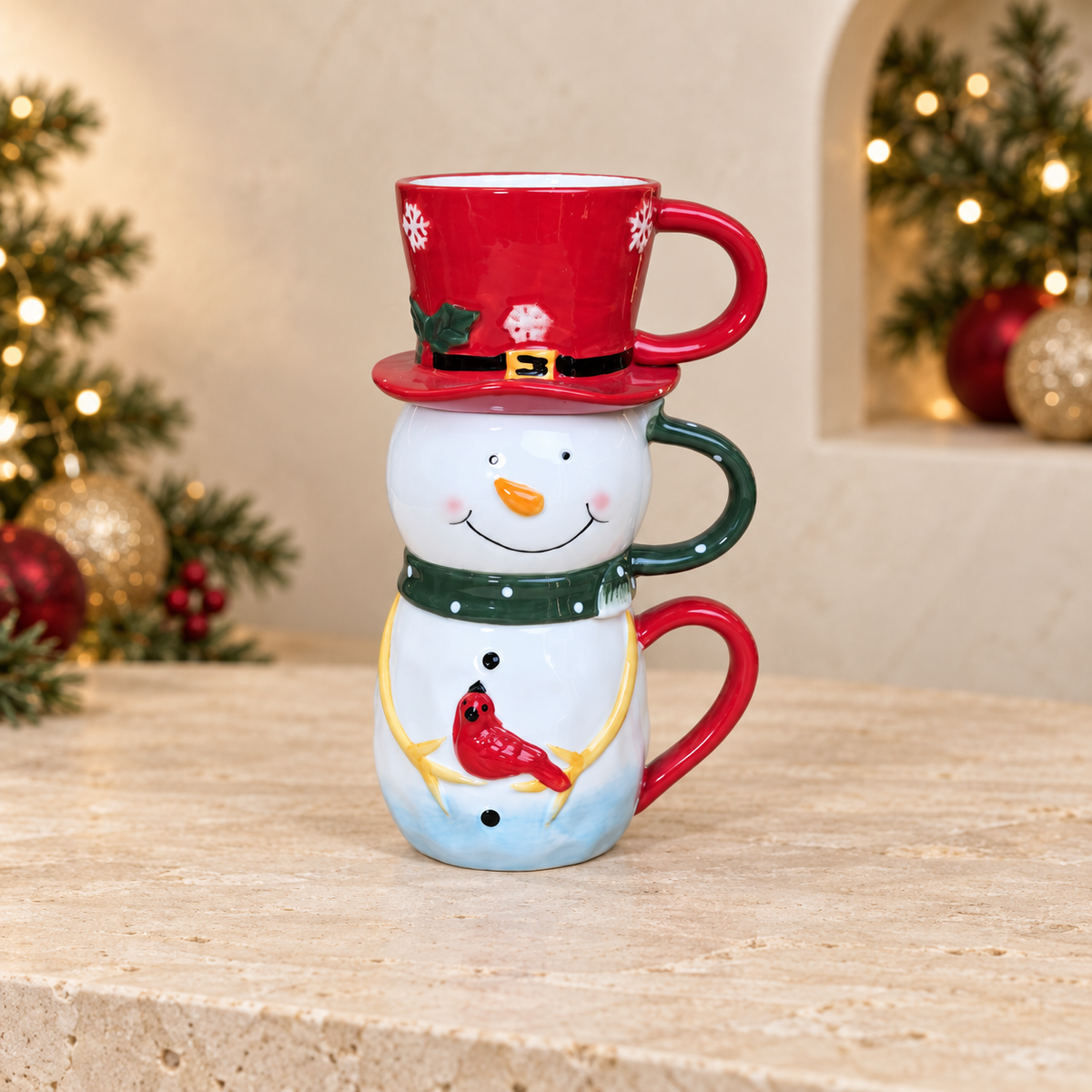 Set of Three Stacking Snowman Mugs