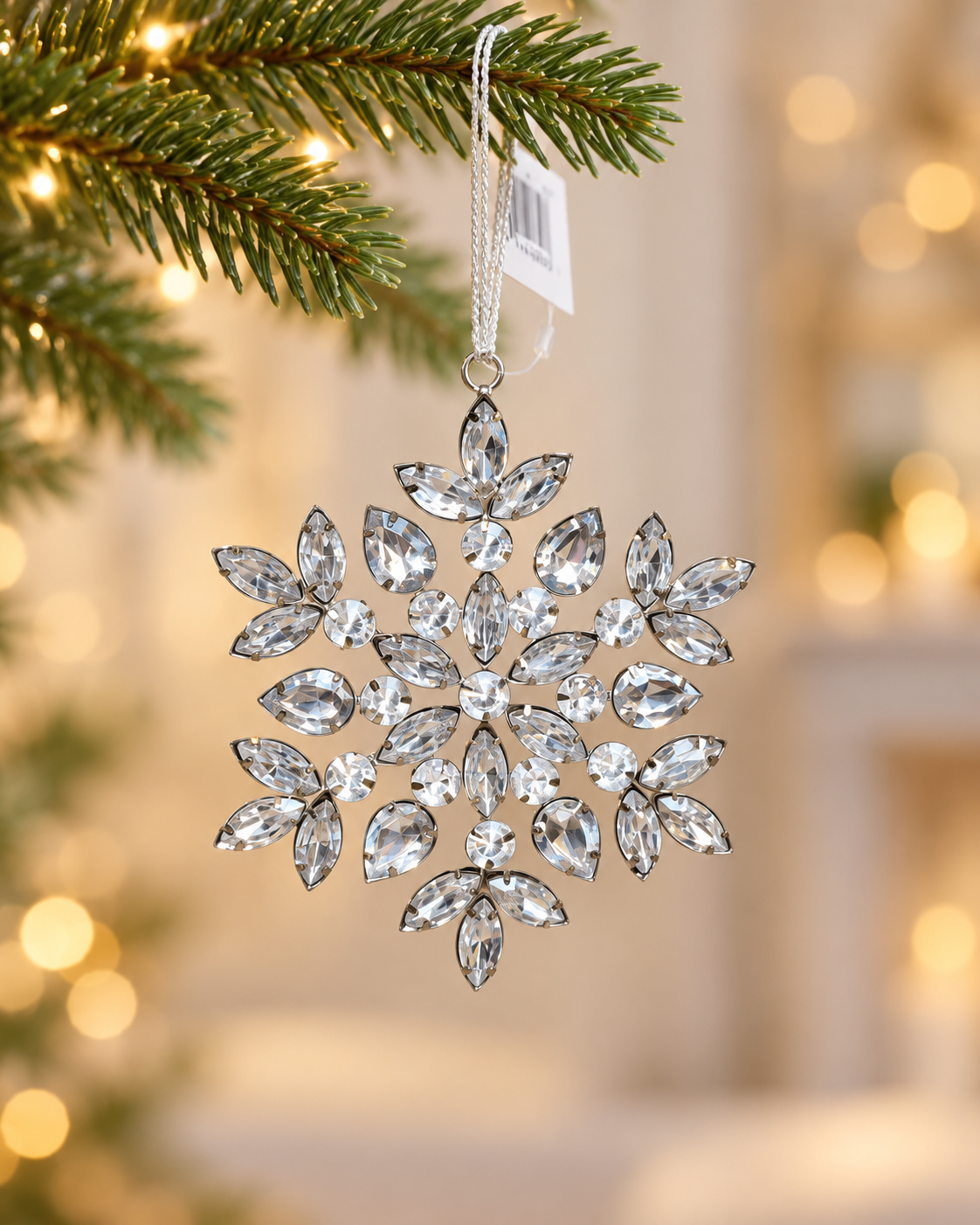 Snowflake Metal Jeweled Christmas Ornament