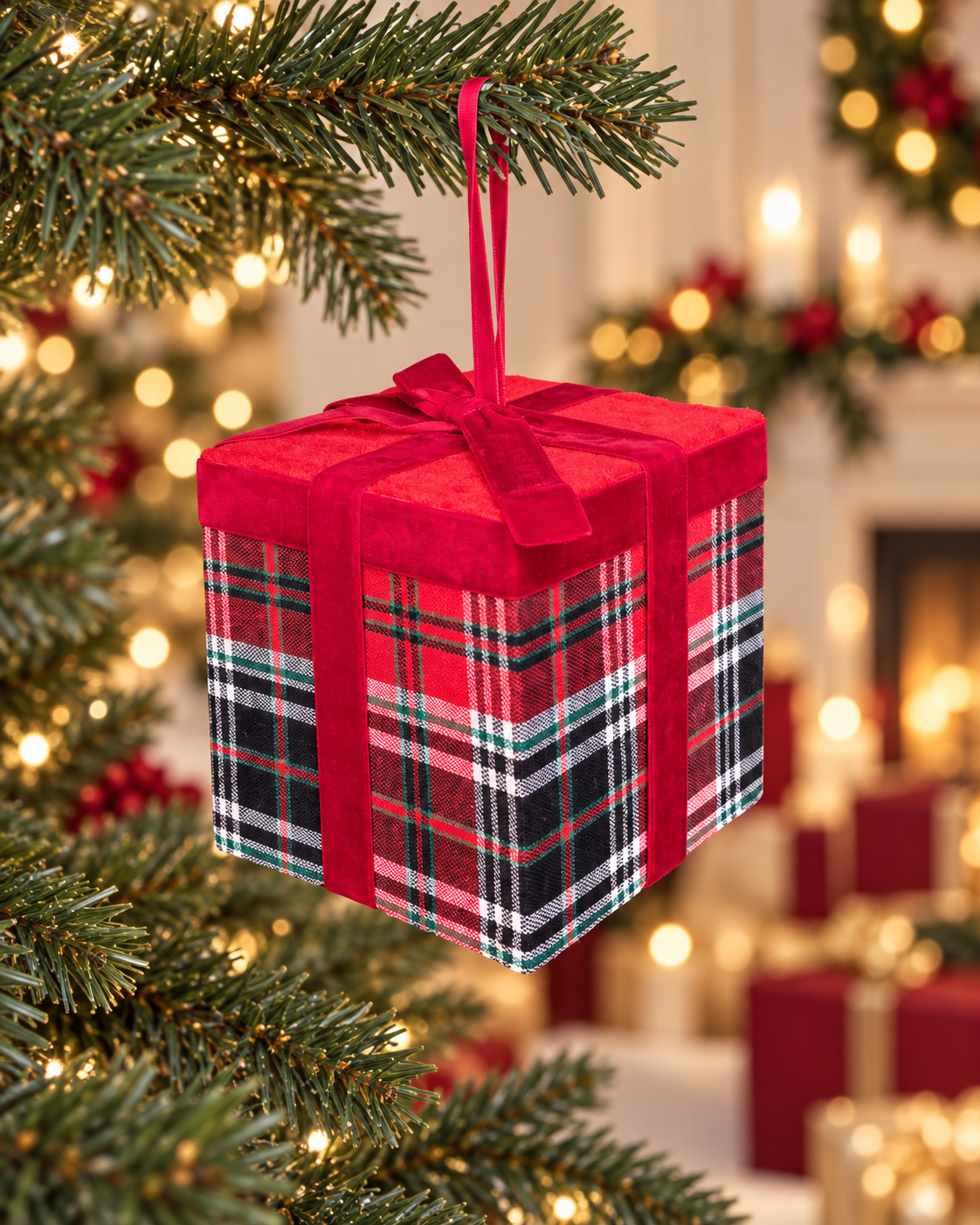 15cm Red/Green Ralph Lauren Velvet Box Ornament
