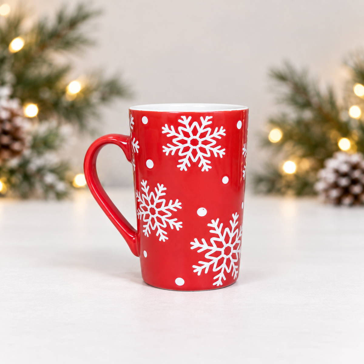 Red White Snowflakes Mug
