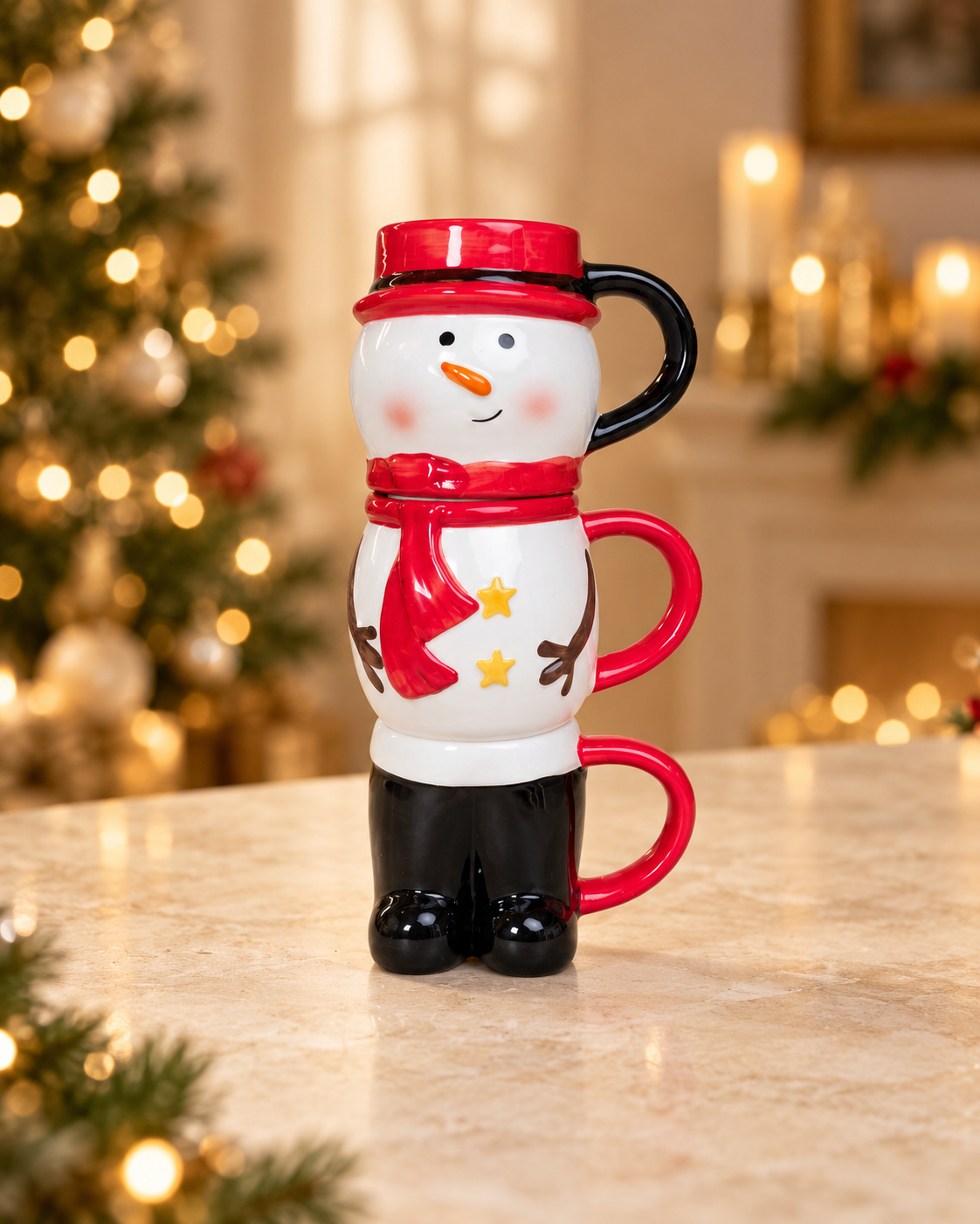 Set of Three Stacking Snowman Mugs