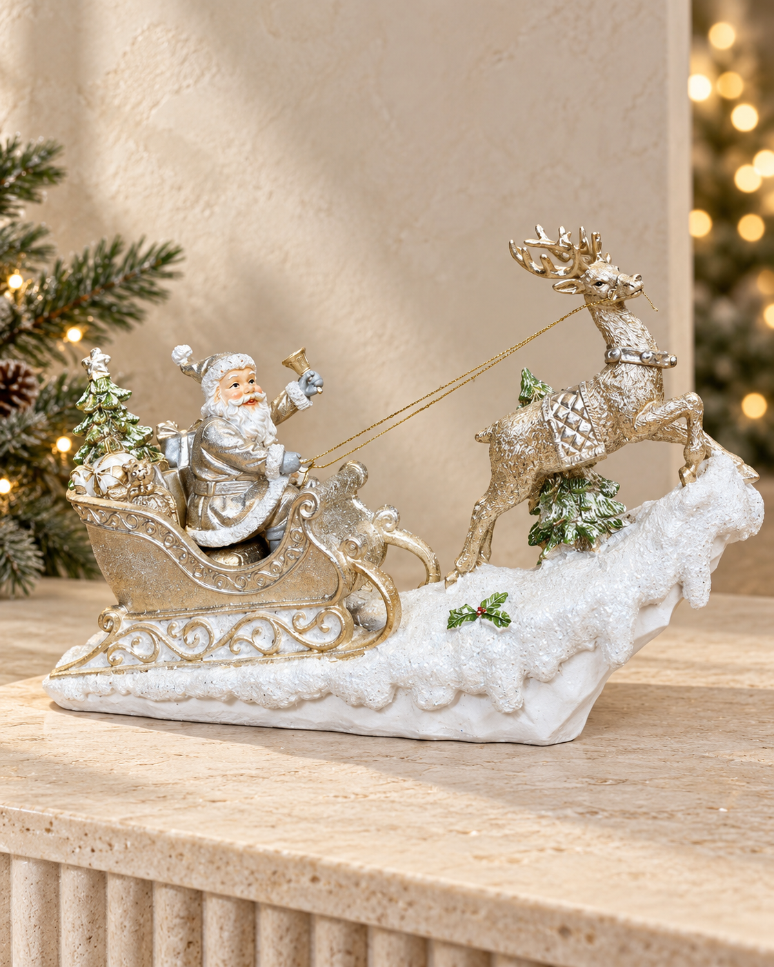 Reindeer With Sleigh Polyresin Gift