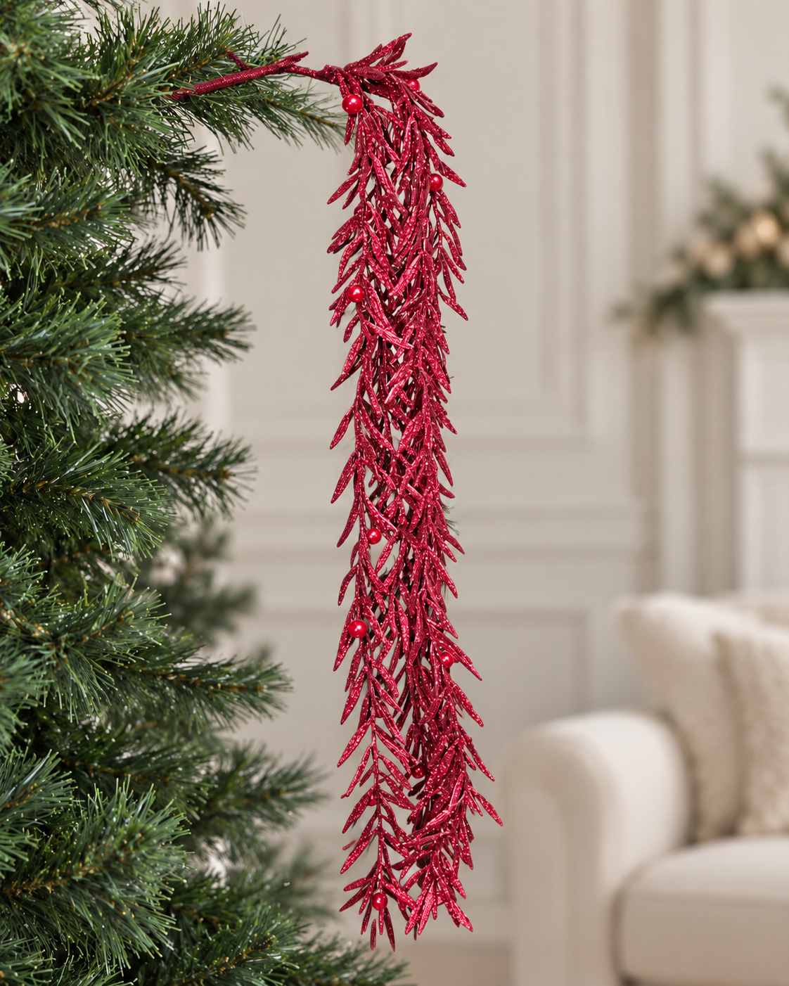 Red Glitter Hanging Tree Spray