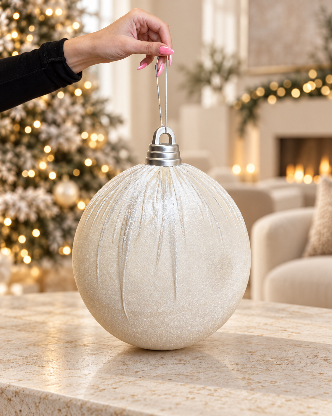 25cm Creamy Velvet Christmas Ball