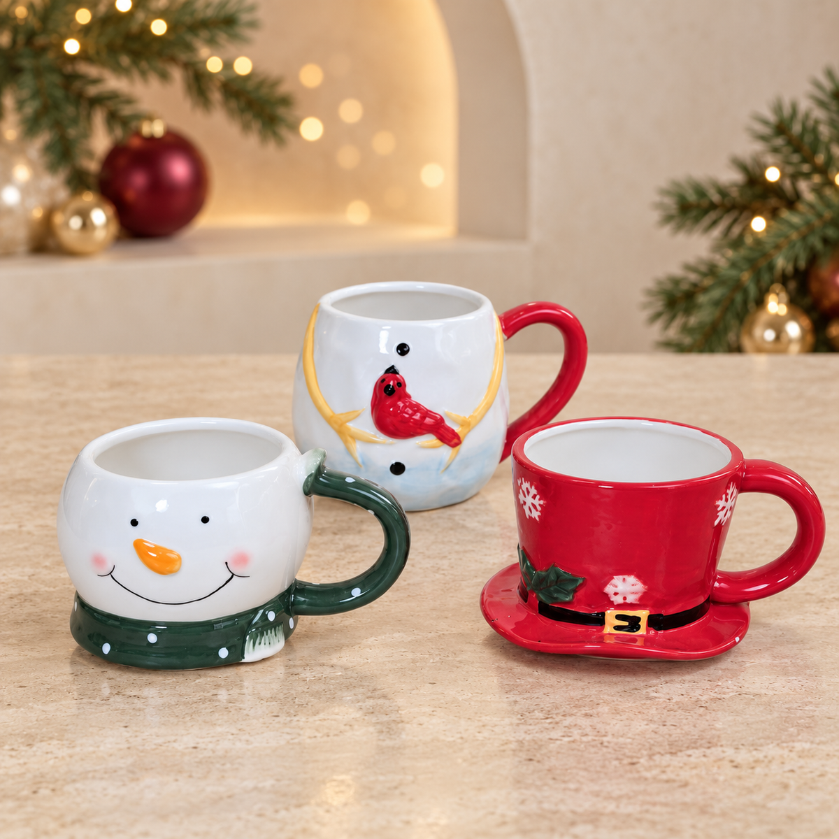 Set of Three Stacking Snowman Mugs