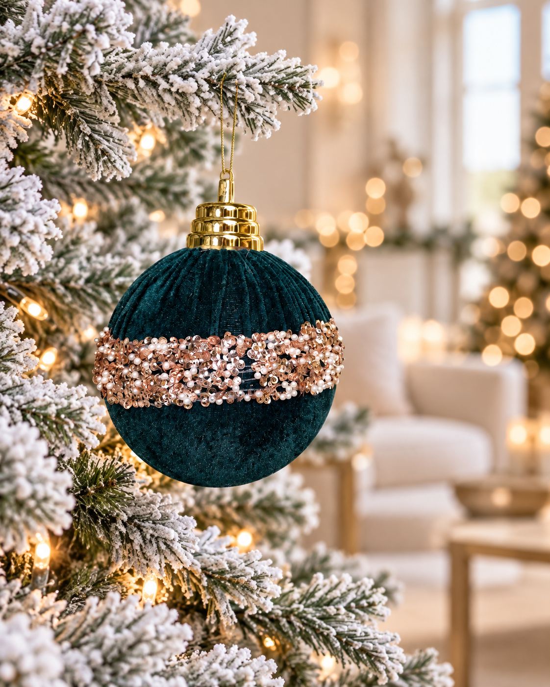 15cm Glitter Emarled Green Velvet Christmas