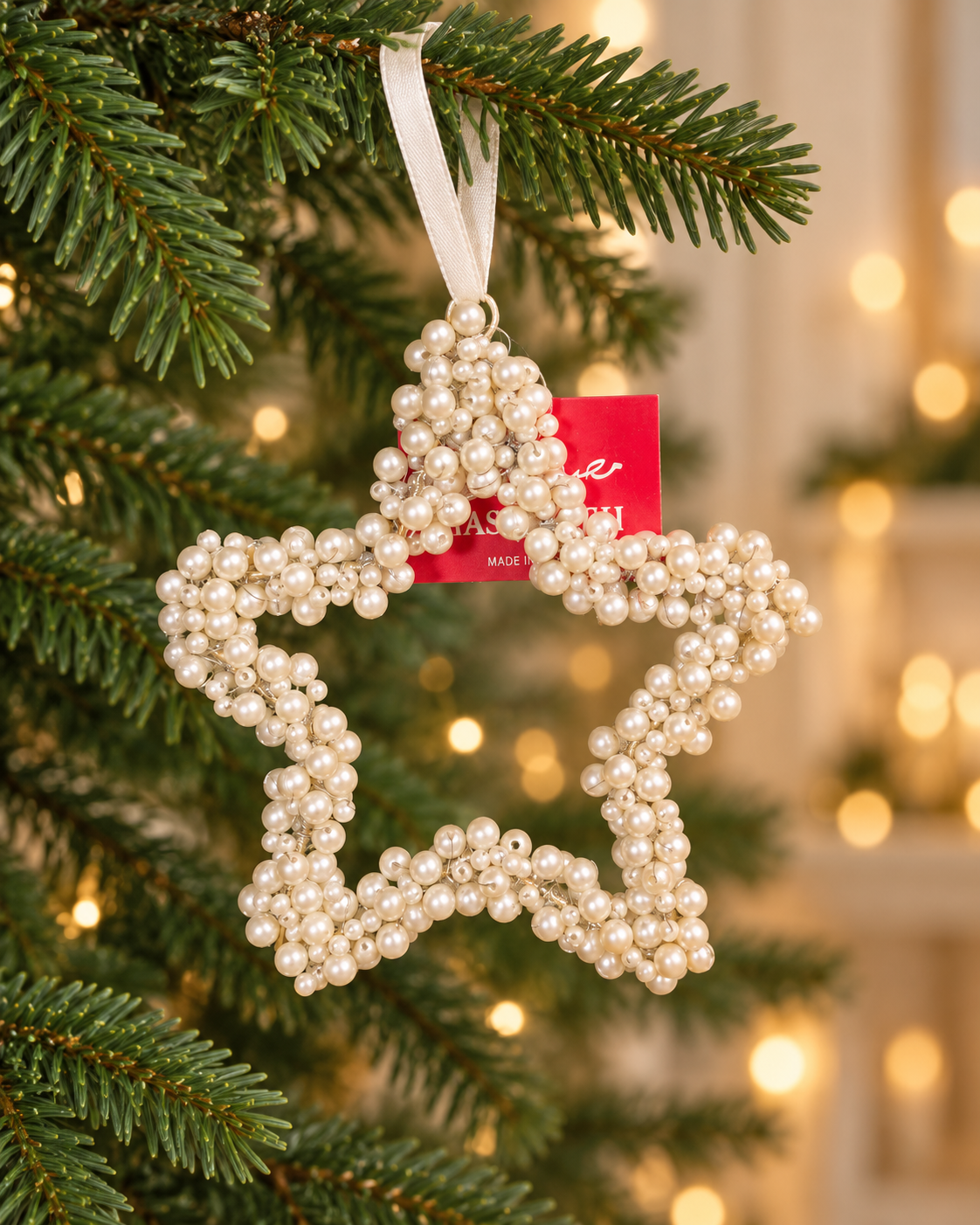 15CM Metal Pearls Jeweled Christmas Star Ornament