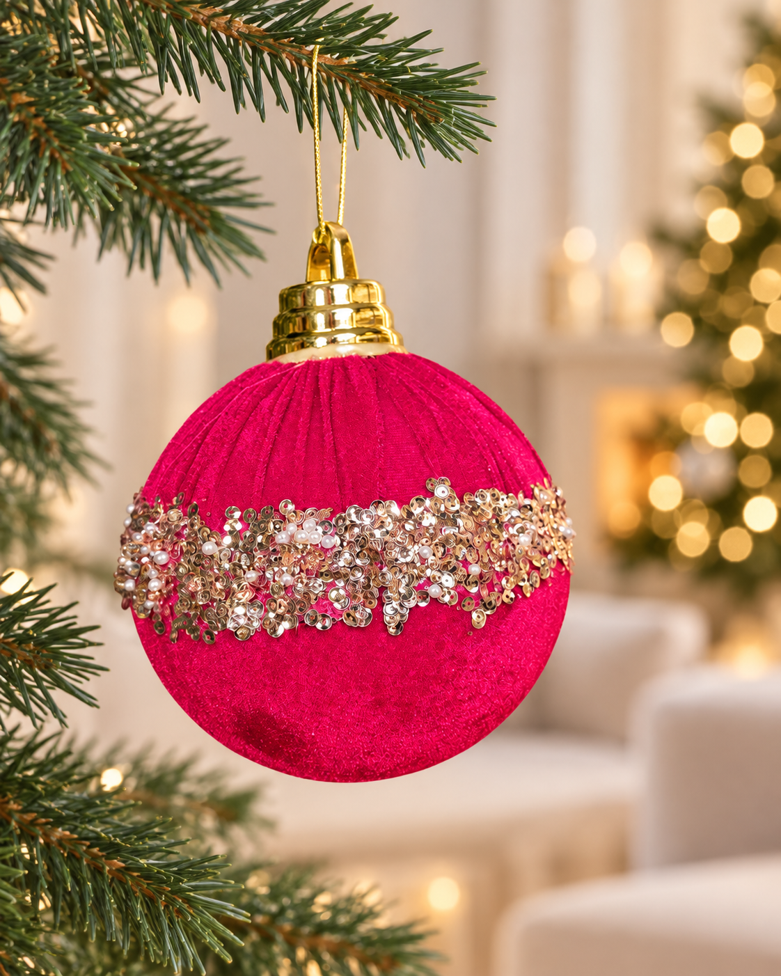 15cm Glitter Red Velvet Christmas Ball