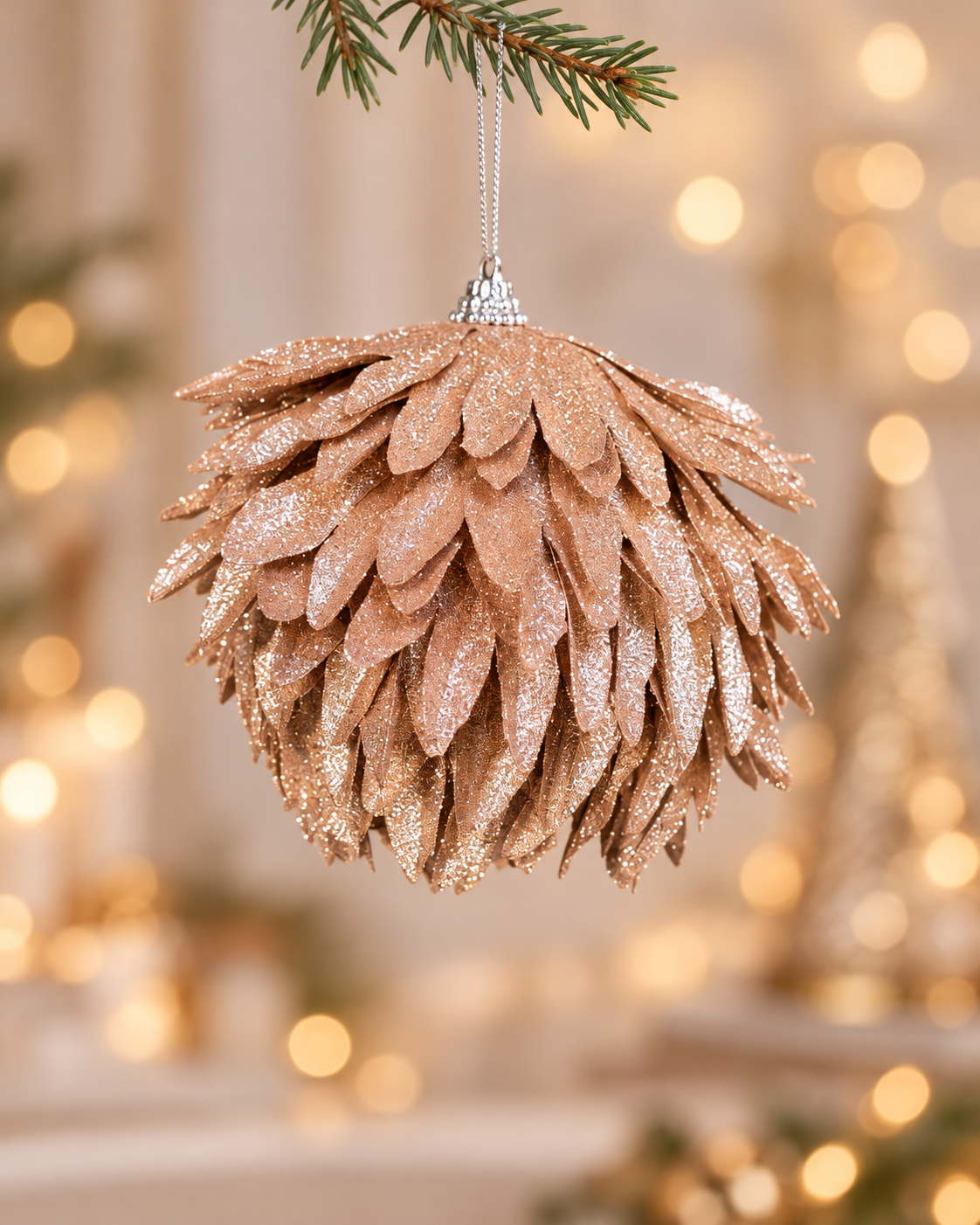 12cm Champagne Glitter Ornament