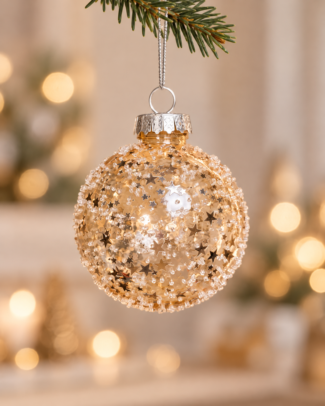 12cm Champagne Transparent Glitter Ball