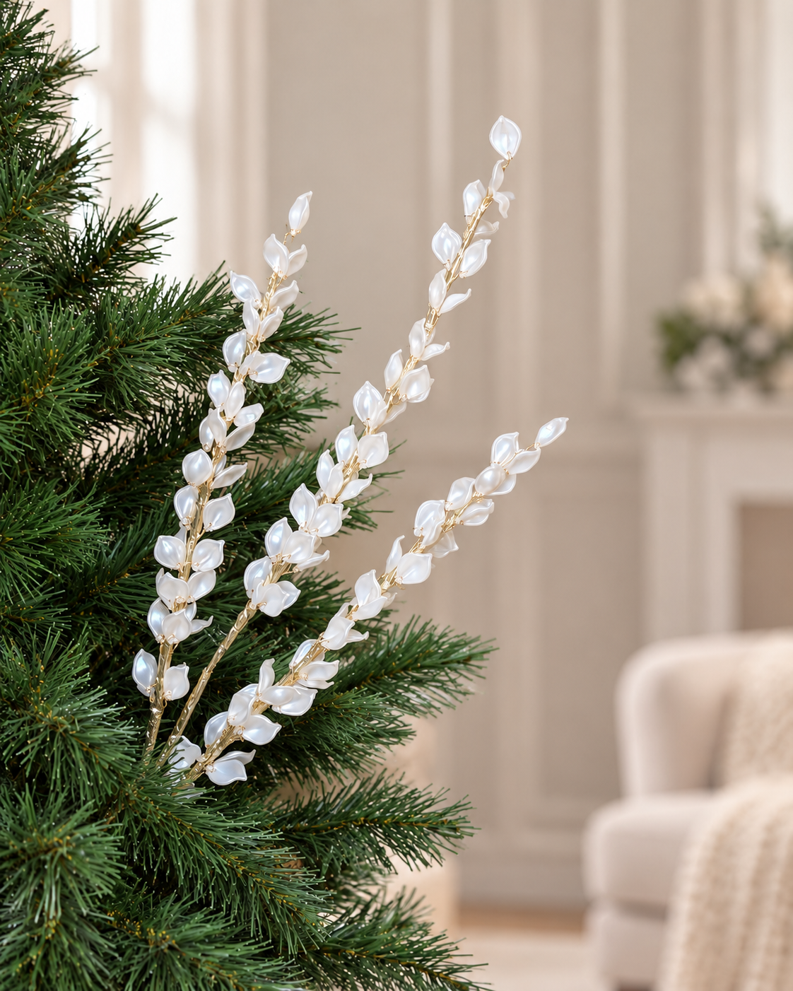 White Pearls petal-like Tree Spray