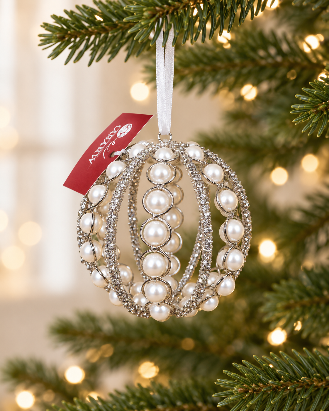 10CM Metal Pearls Jeweled Christmas Ornament
