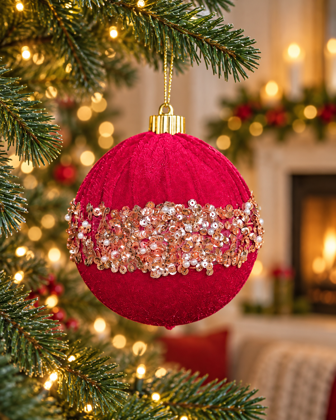 12cm Red Velvet Glitter Ball