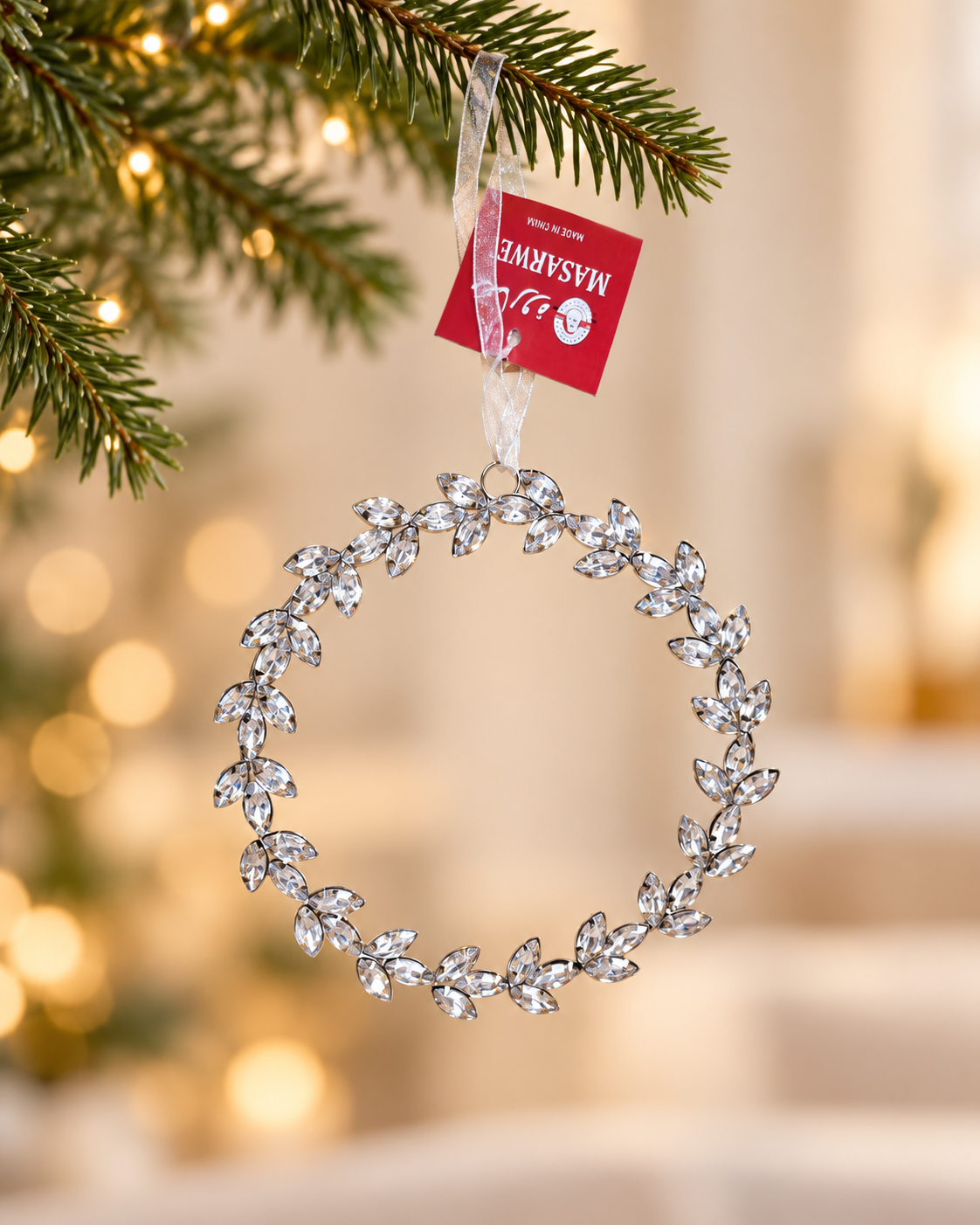 Wreath Metal Jeweled Christmas Ornament