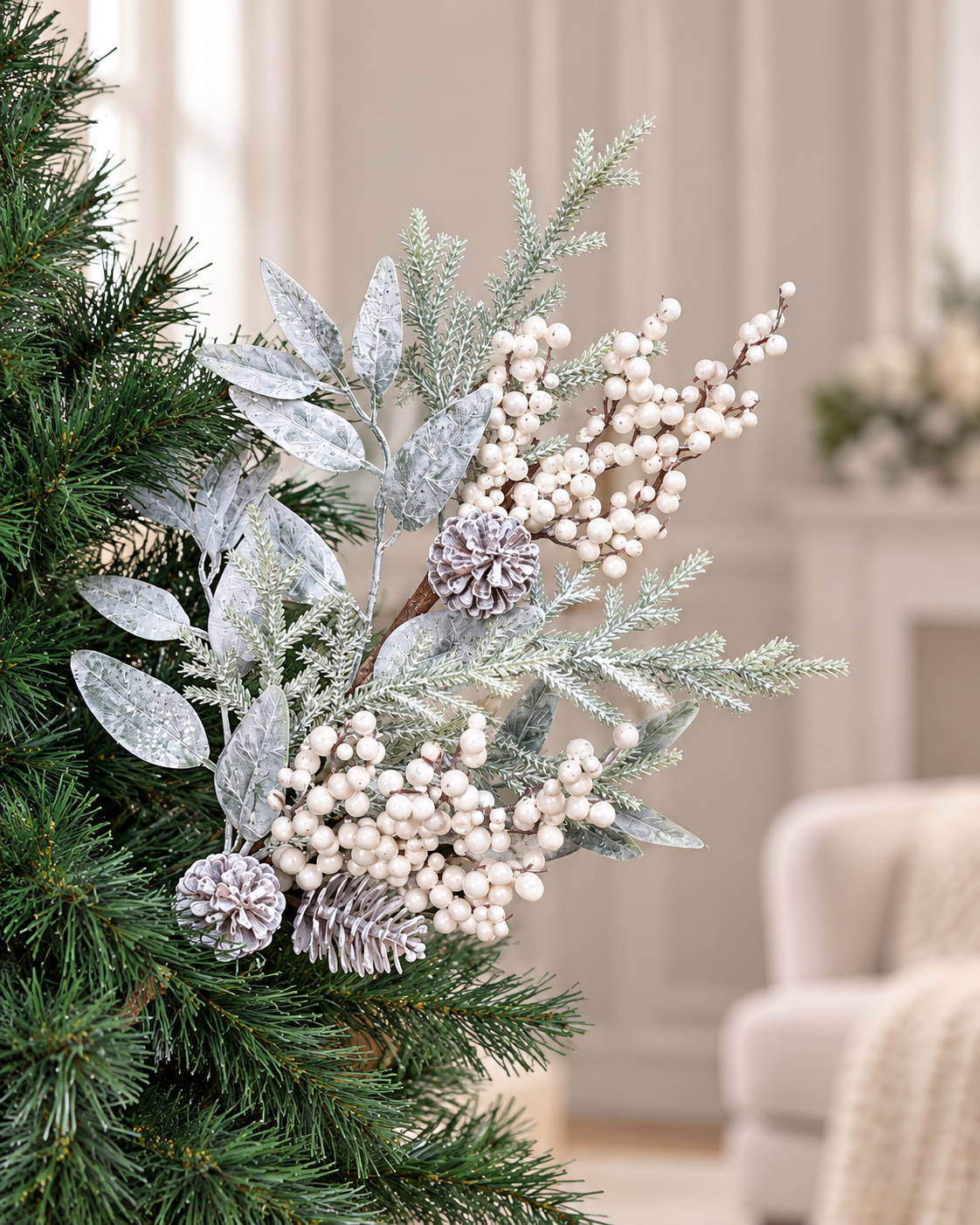 Frosted Winter Berry With Pinecone Tree Spray
