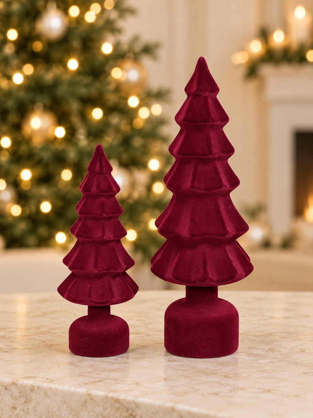 Table Top Plastic Velvet Burgundy Tree