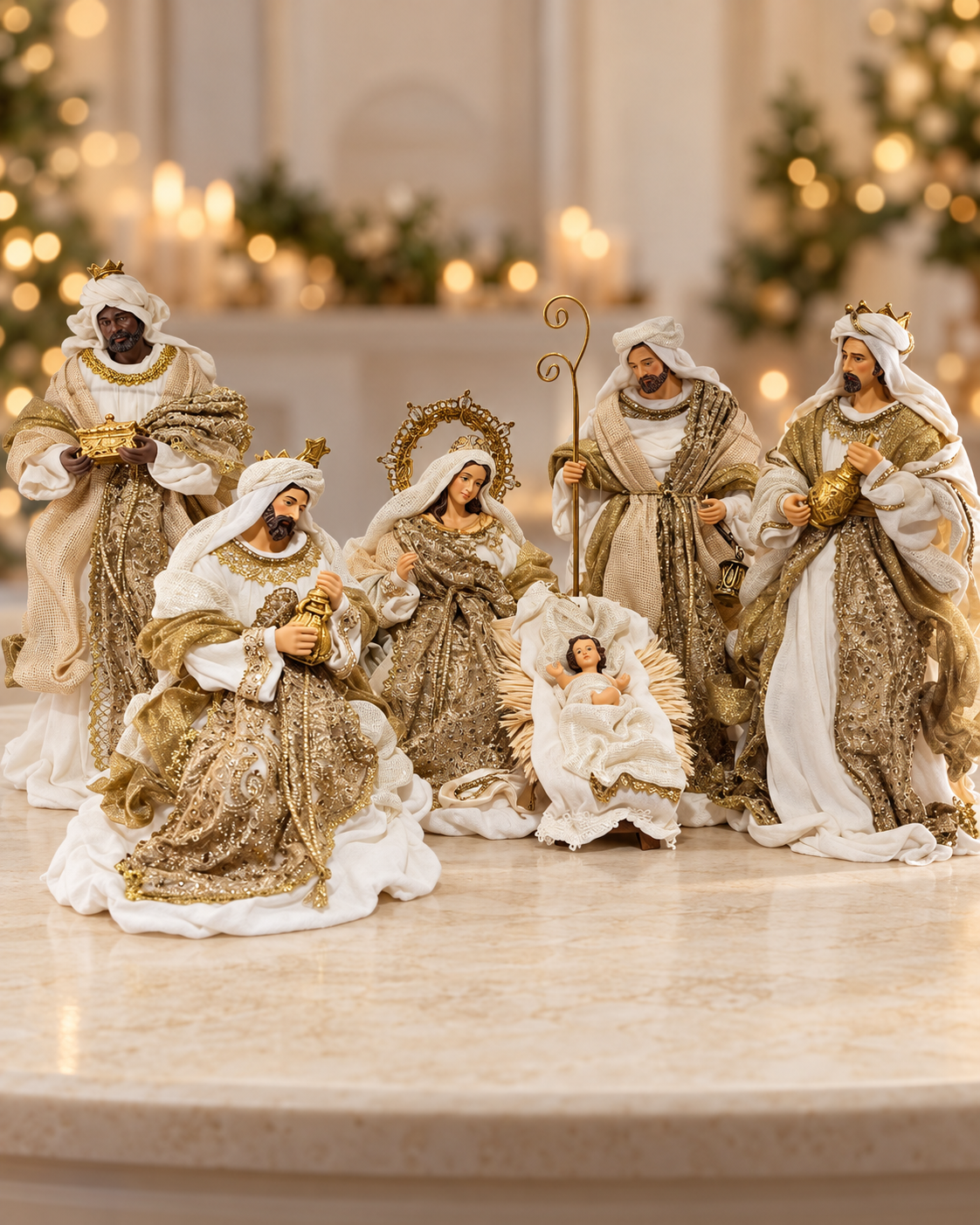 Nativity Scene Champagne/Gold Fabric Handmade