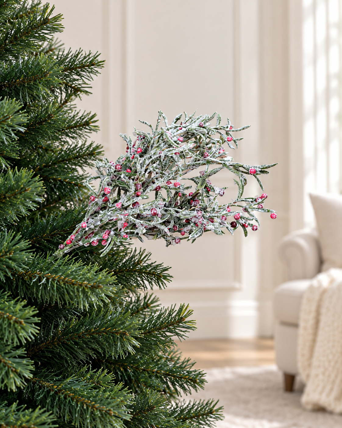 Flocked Cidar With Berries Stem Pick