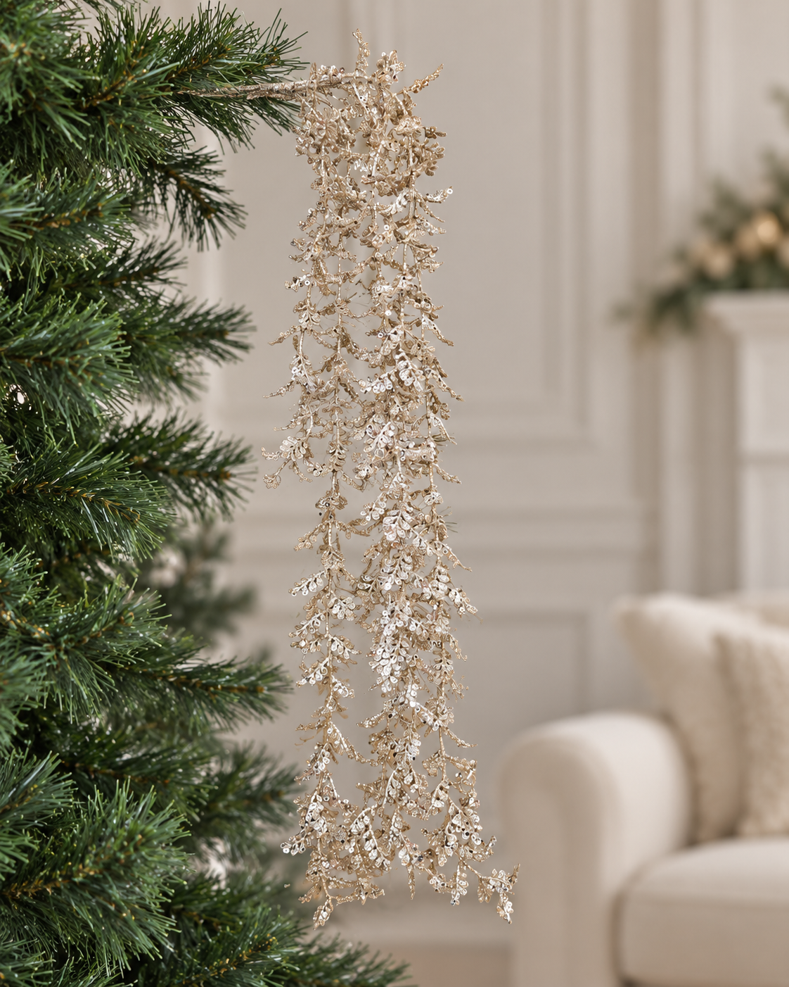 Champagne Glitter Hanging Tree Spray