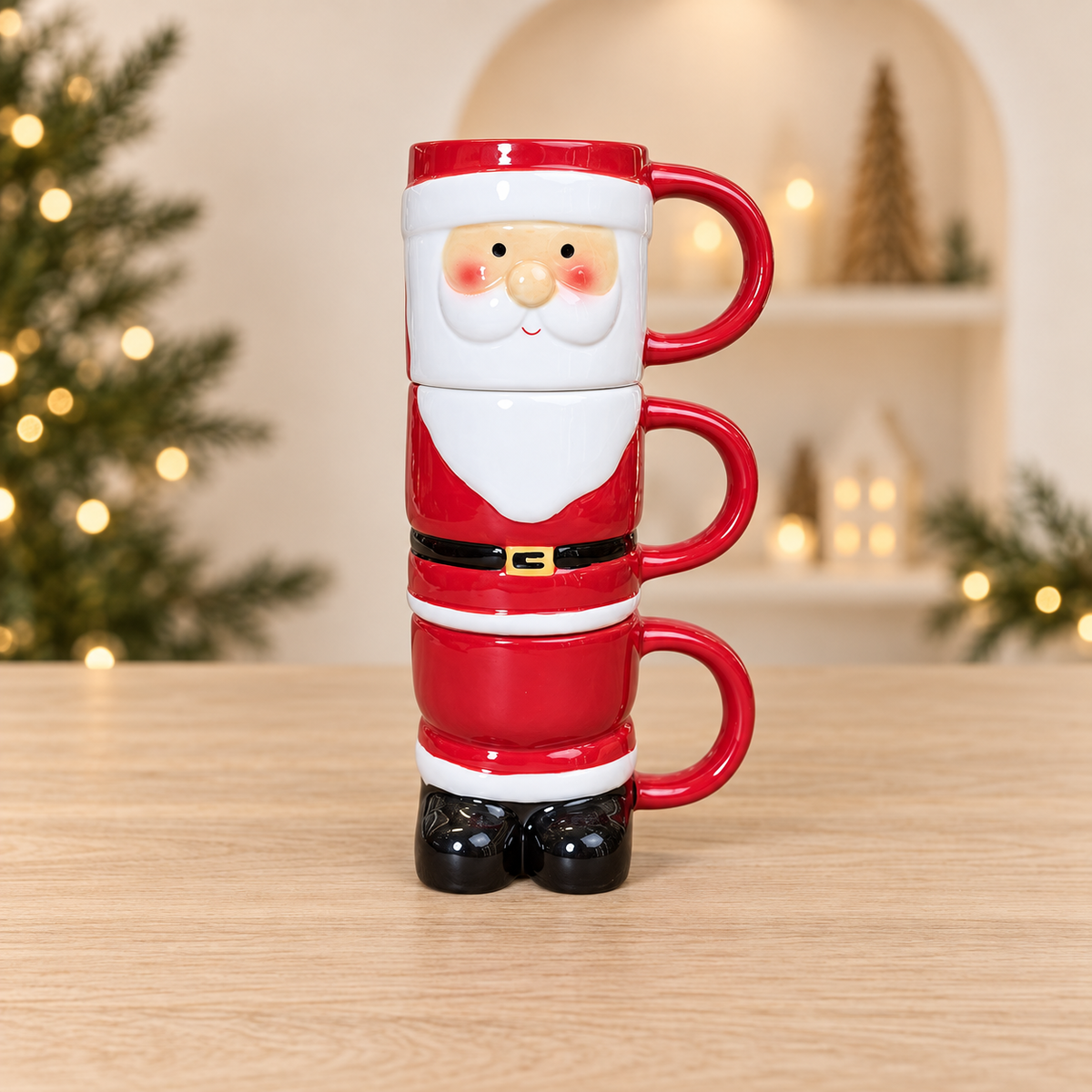 Set of Three Stacking Santa Mugs