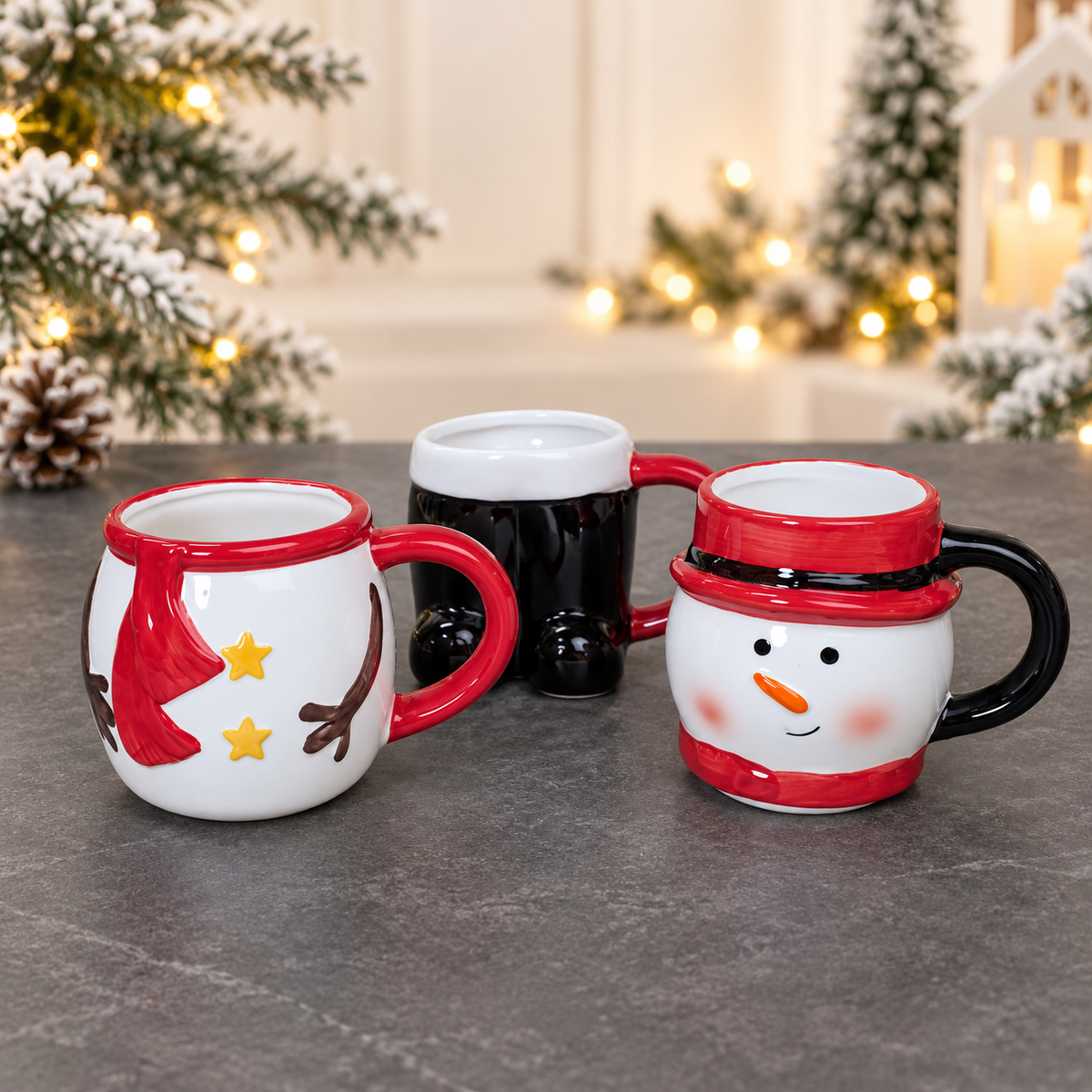 Set of Three Stacking Snowman Mugs