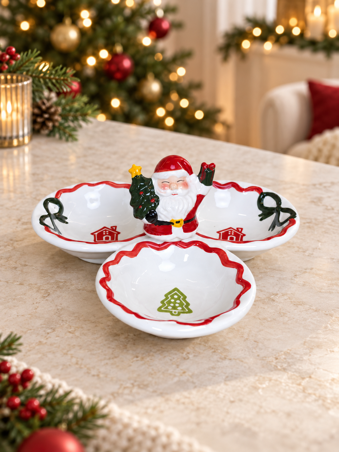 Ceramic Tri- Part Serving Bowl Christmas