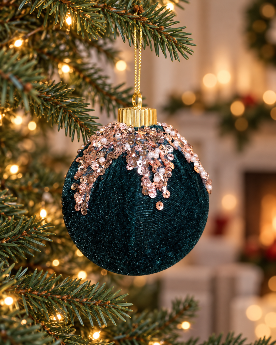 10cm Emarled Green Glitter on Top Velvet Ball