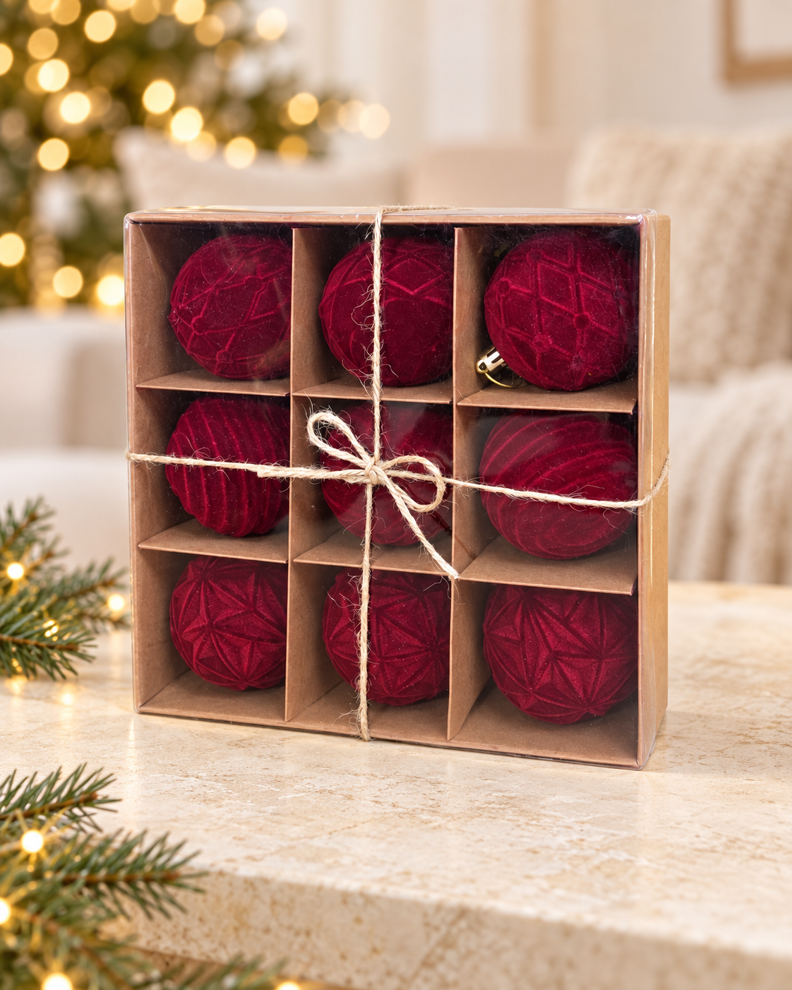 8cm velvet Burgundy Balls Box