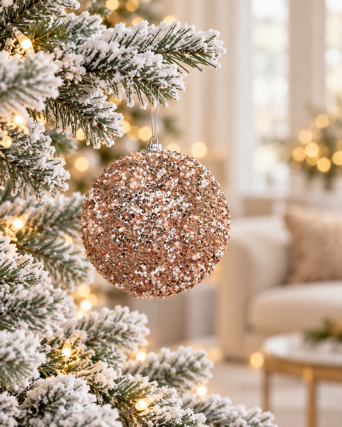 15cm Glitter Rosegold Christmas Ball