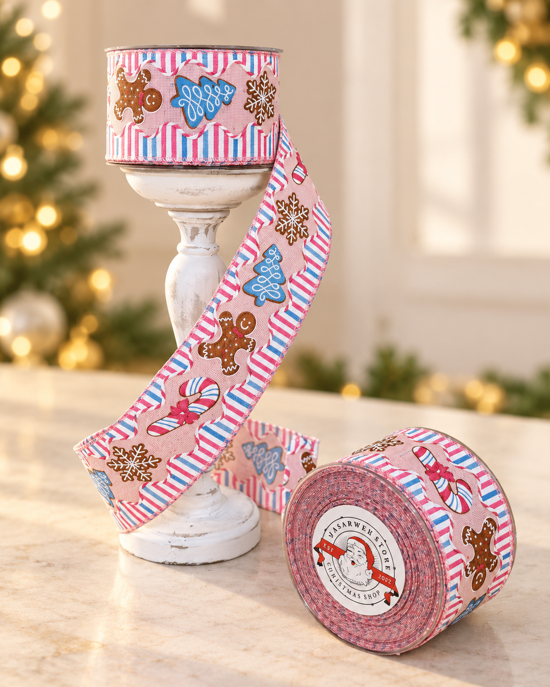2.5" Pink Candy Wired Ribbon