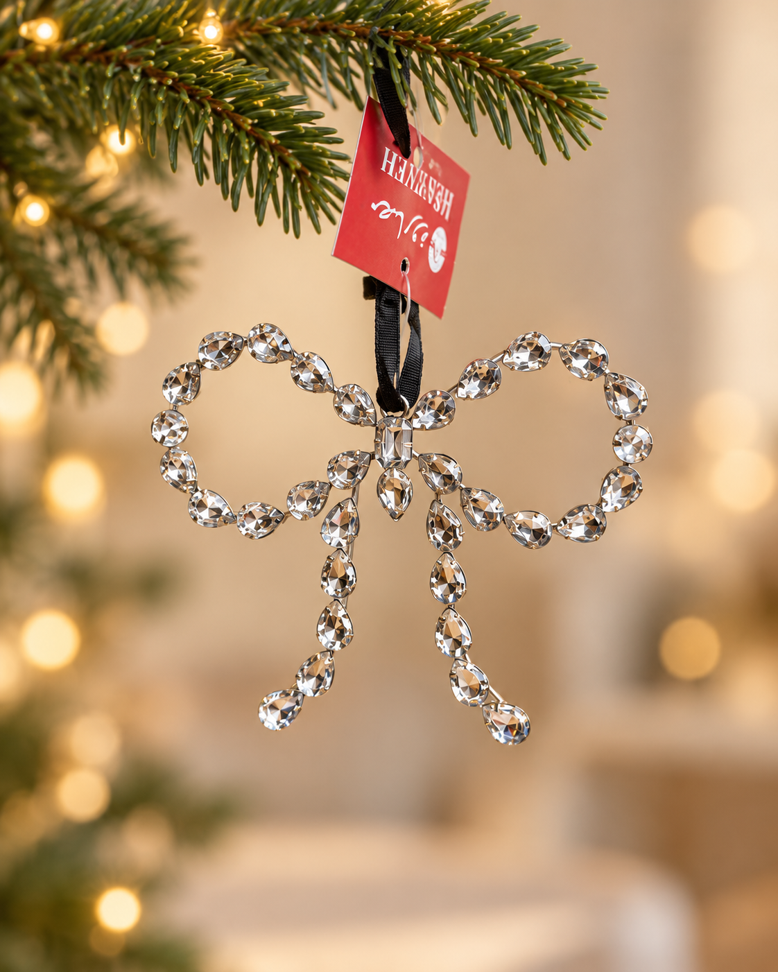 Bow Metal Jeweled Christmas Ornament