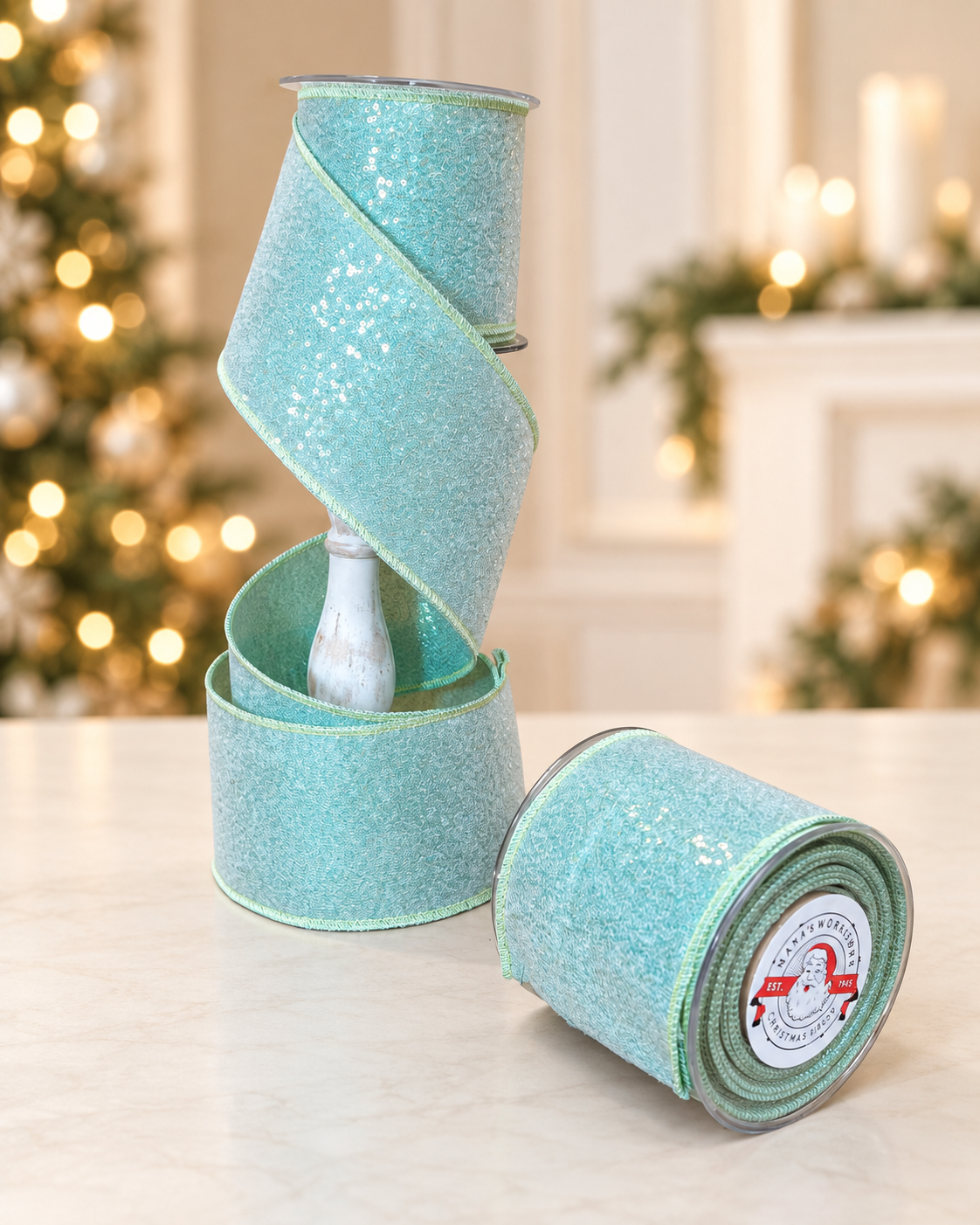 Mint Green Scattered Sequin Ribbon