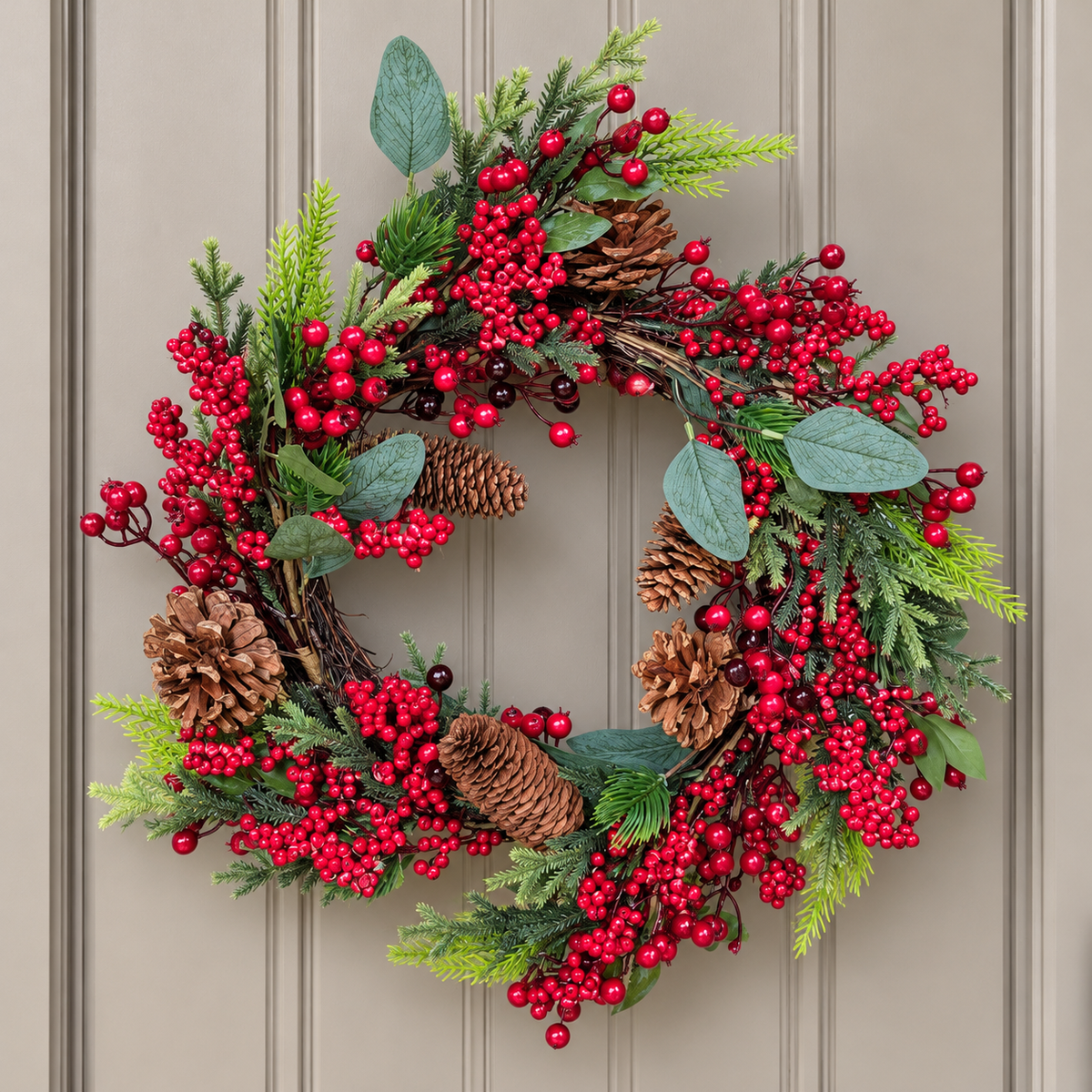Spruce With Berries And Pines Wreath