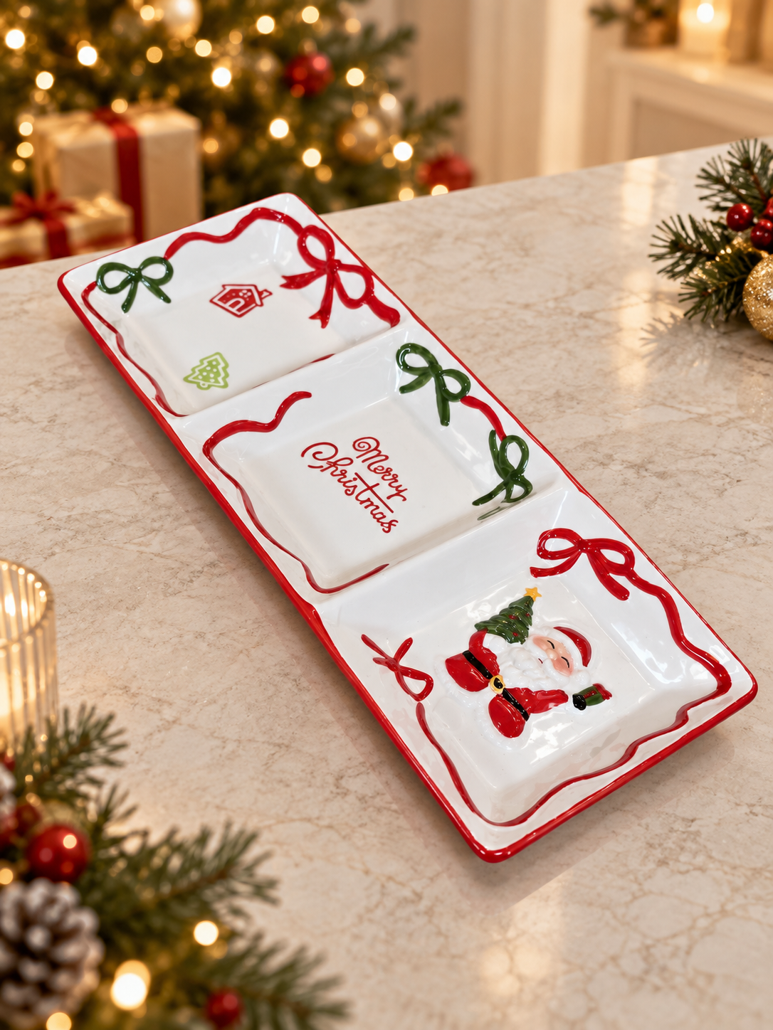 Christmas Ceramic Serving Plate Three-Section