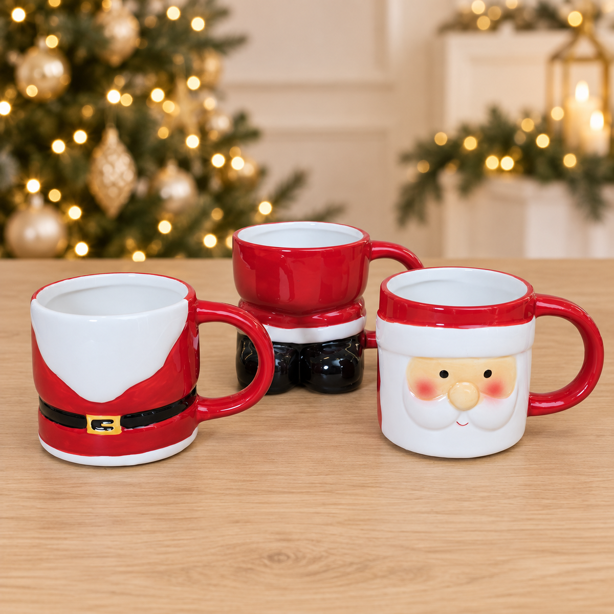 Set of Three Stacking Santa Mugs