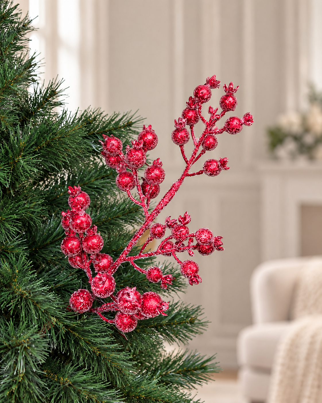 Red Frosted Crabapple Christmas Tree Spray