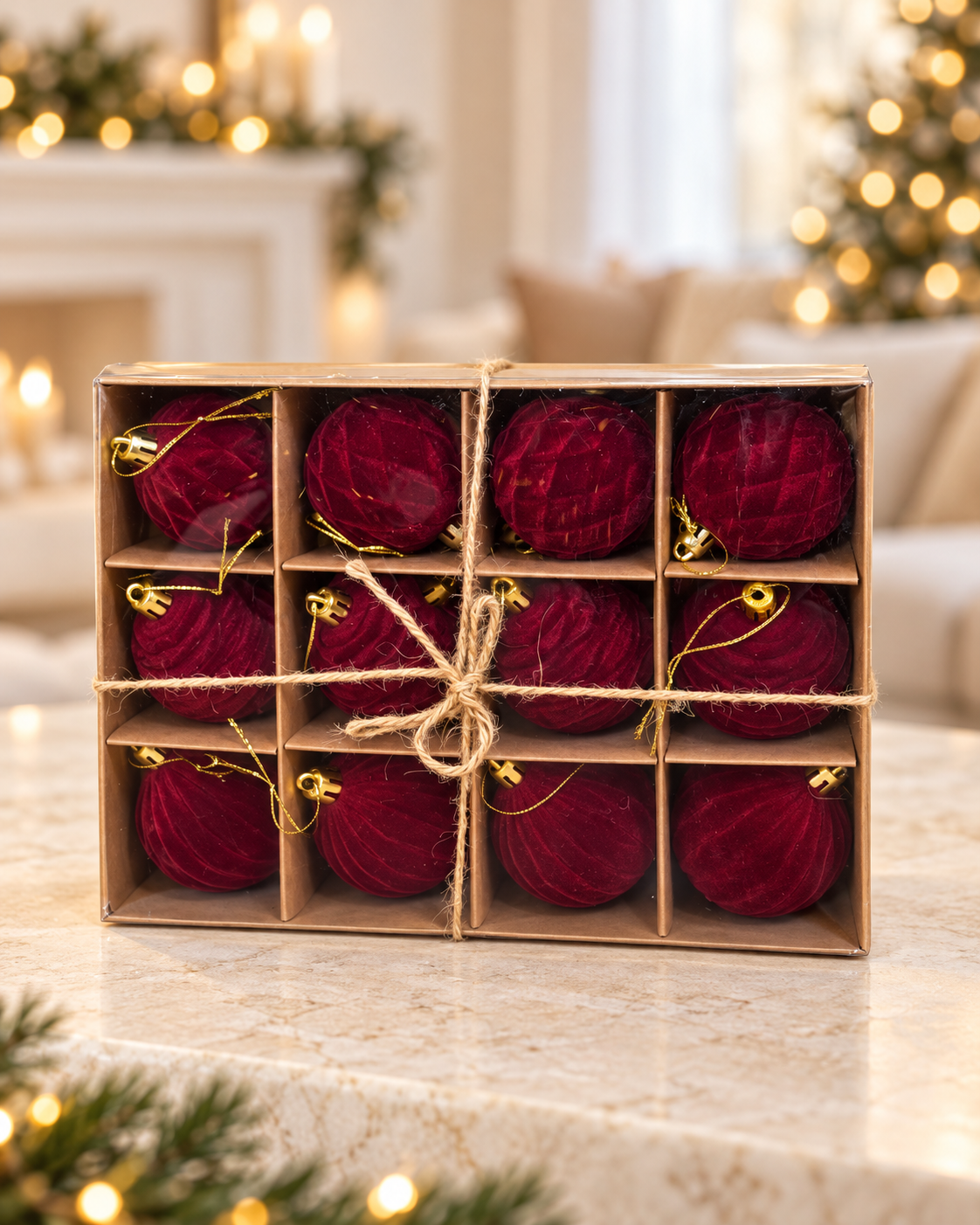 6cm velvet Burgundy Balls Box