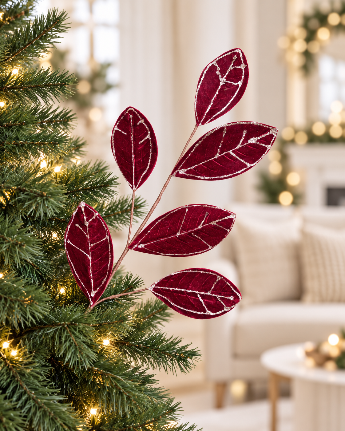 Burgundy Velvet Leafs Tree Spray