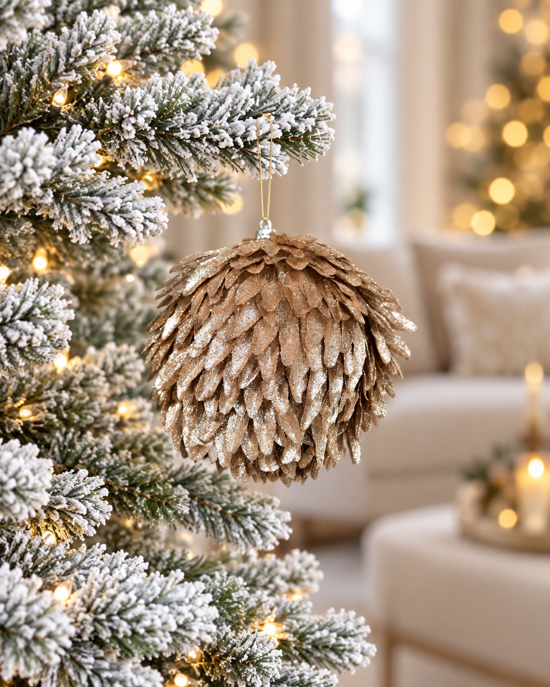 16cm Glitter Champagne Christmas Ball