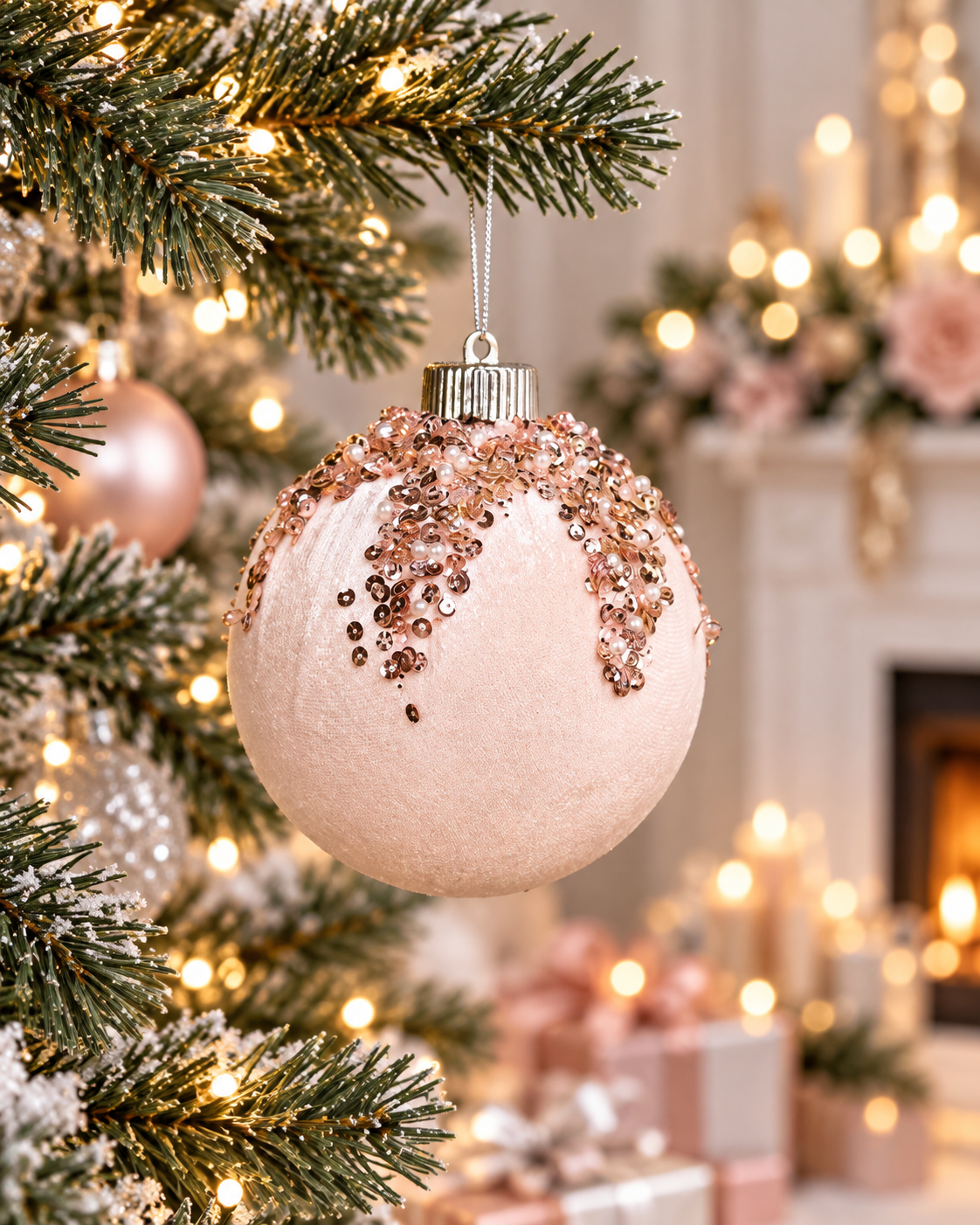 12CM Glitter on Top Velvet Christmas Ball
