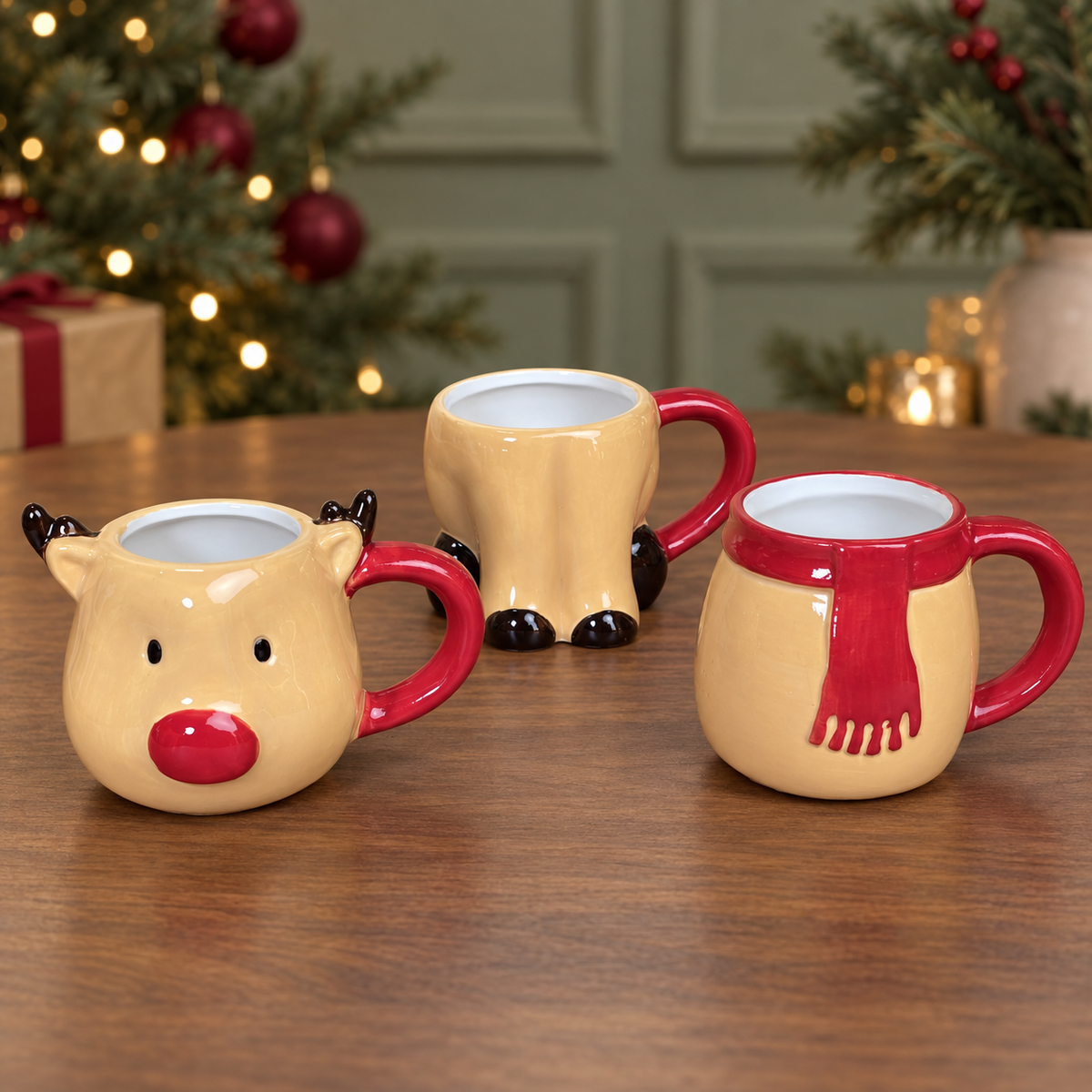 Set of Three Stacking Rudolf Mugs