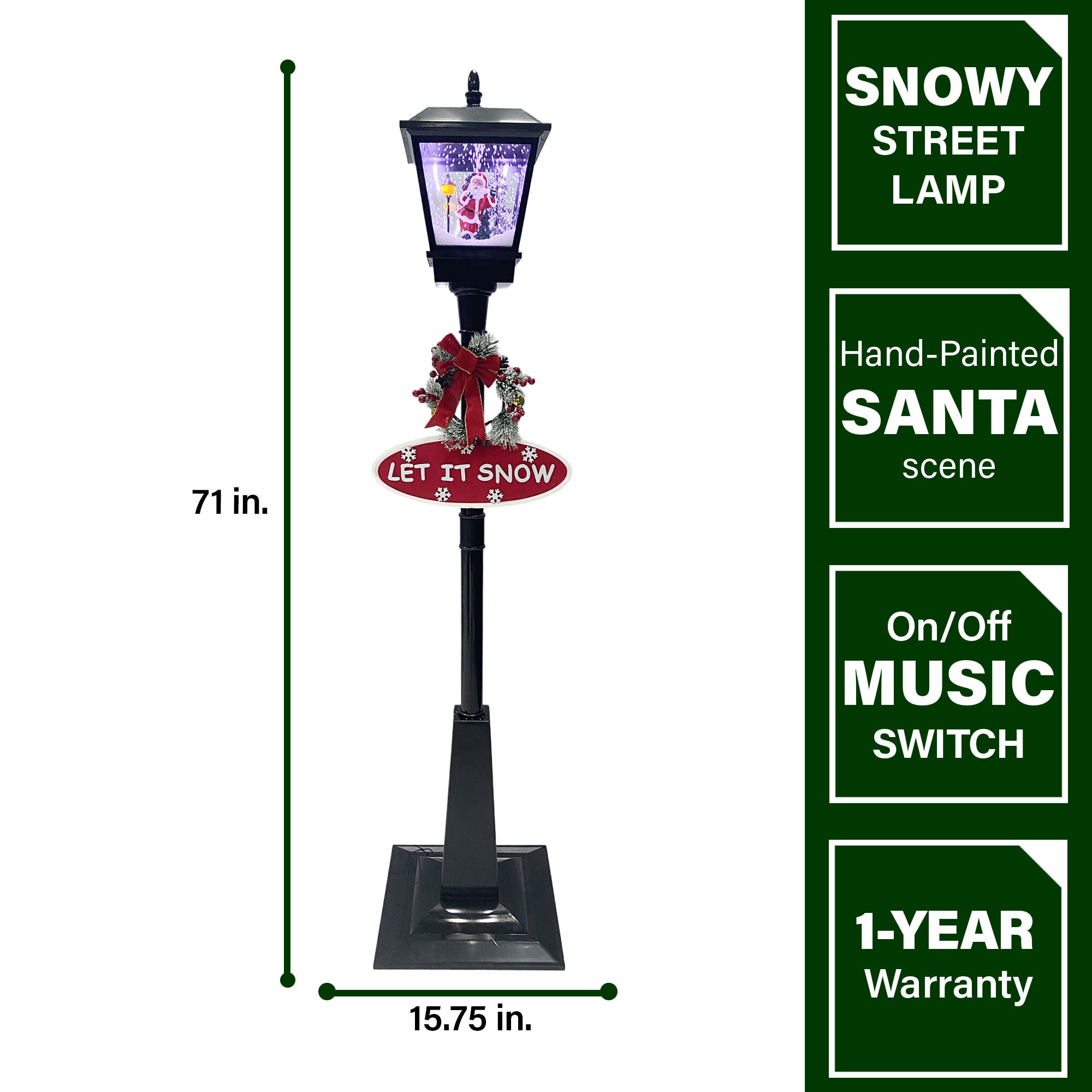 180cm Musical Snowy Street Lamp