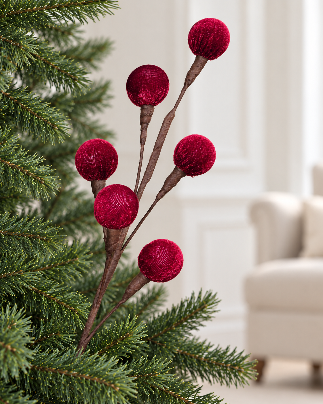 Bugundy Velvet Balls Tree Spray