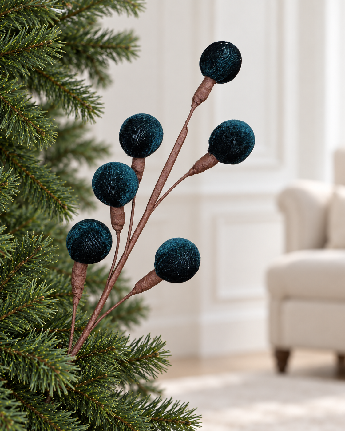 Green Velvet Balls Tree Spray