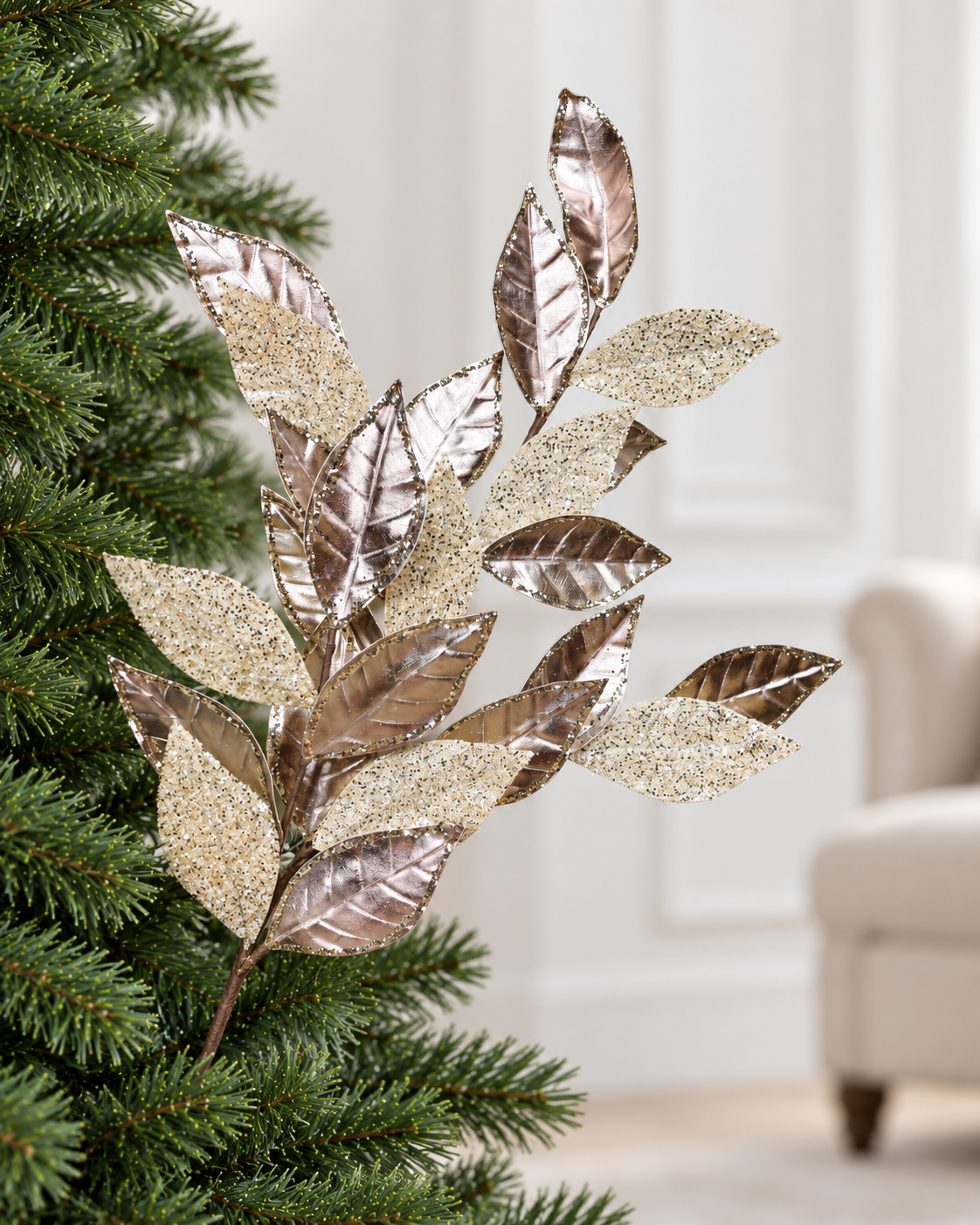 Champagne Rosegold Glitter Tree Spray