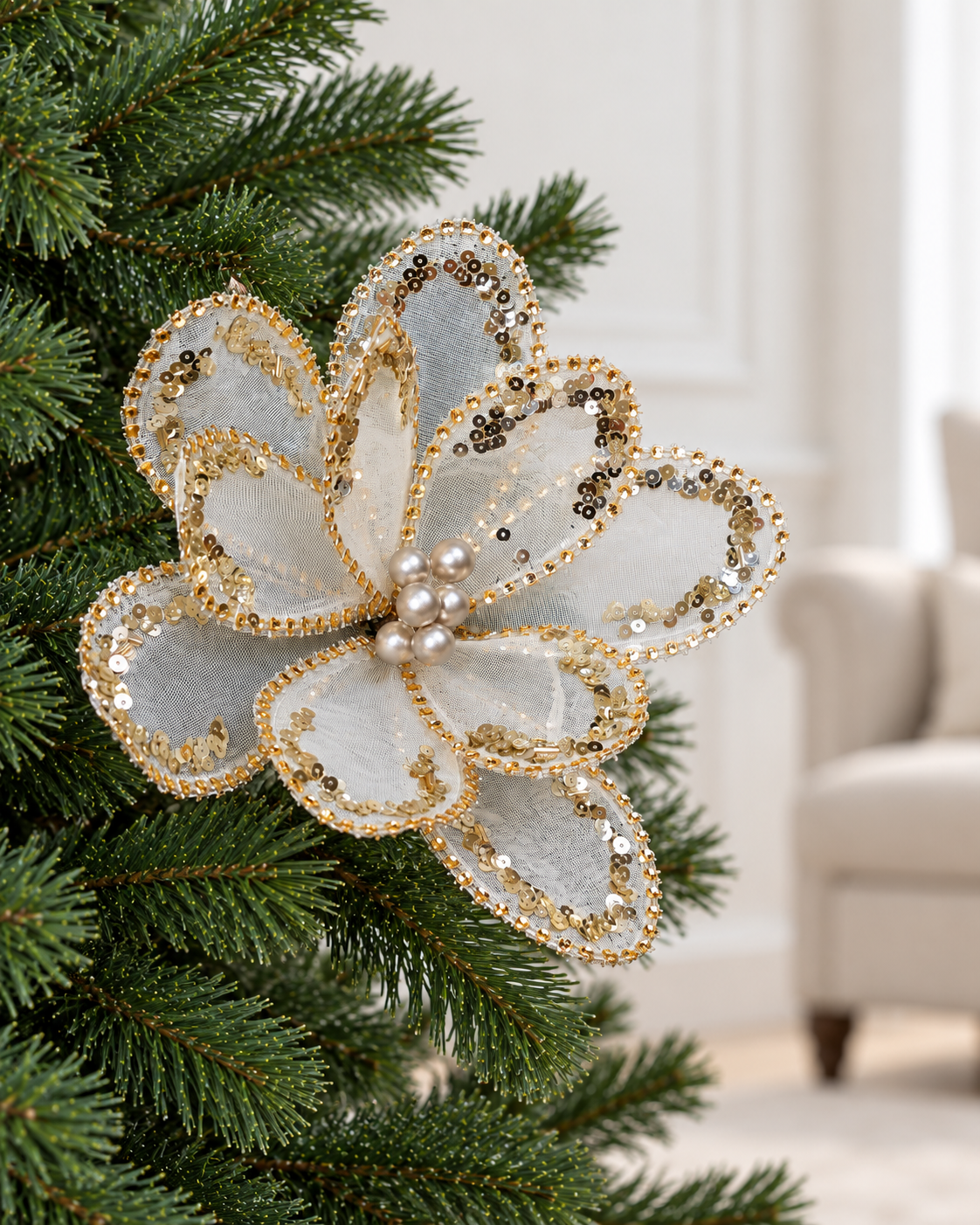 Transparent Leafs Pearls Champagne Flower