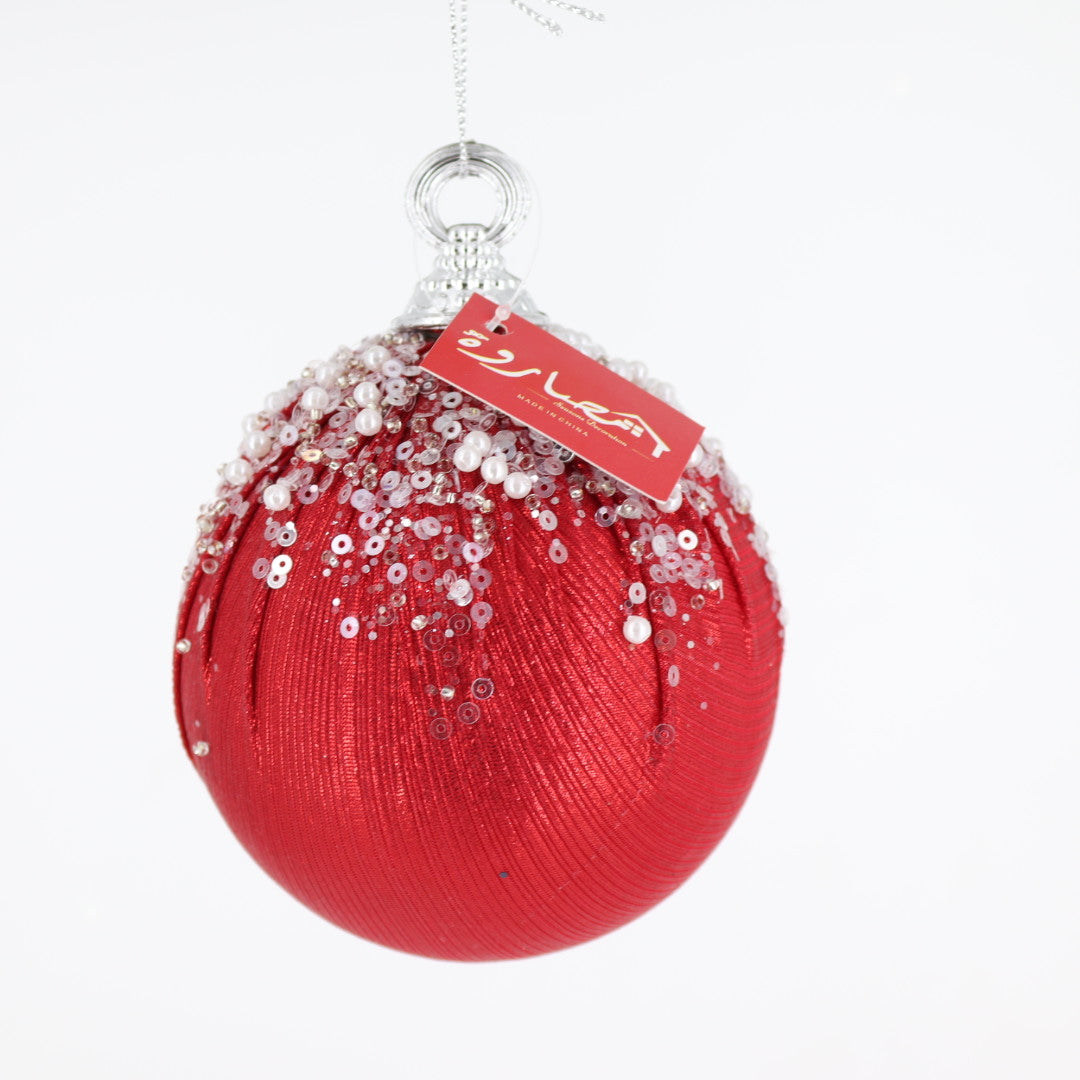Christmas Ball Red /white Glitter Pearls On Top