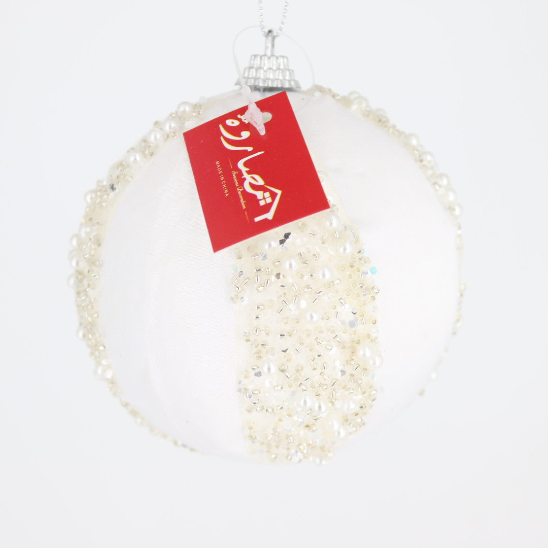 10cm Fabric/Pearls White Ball
